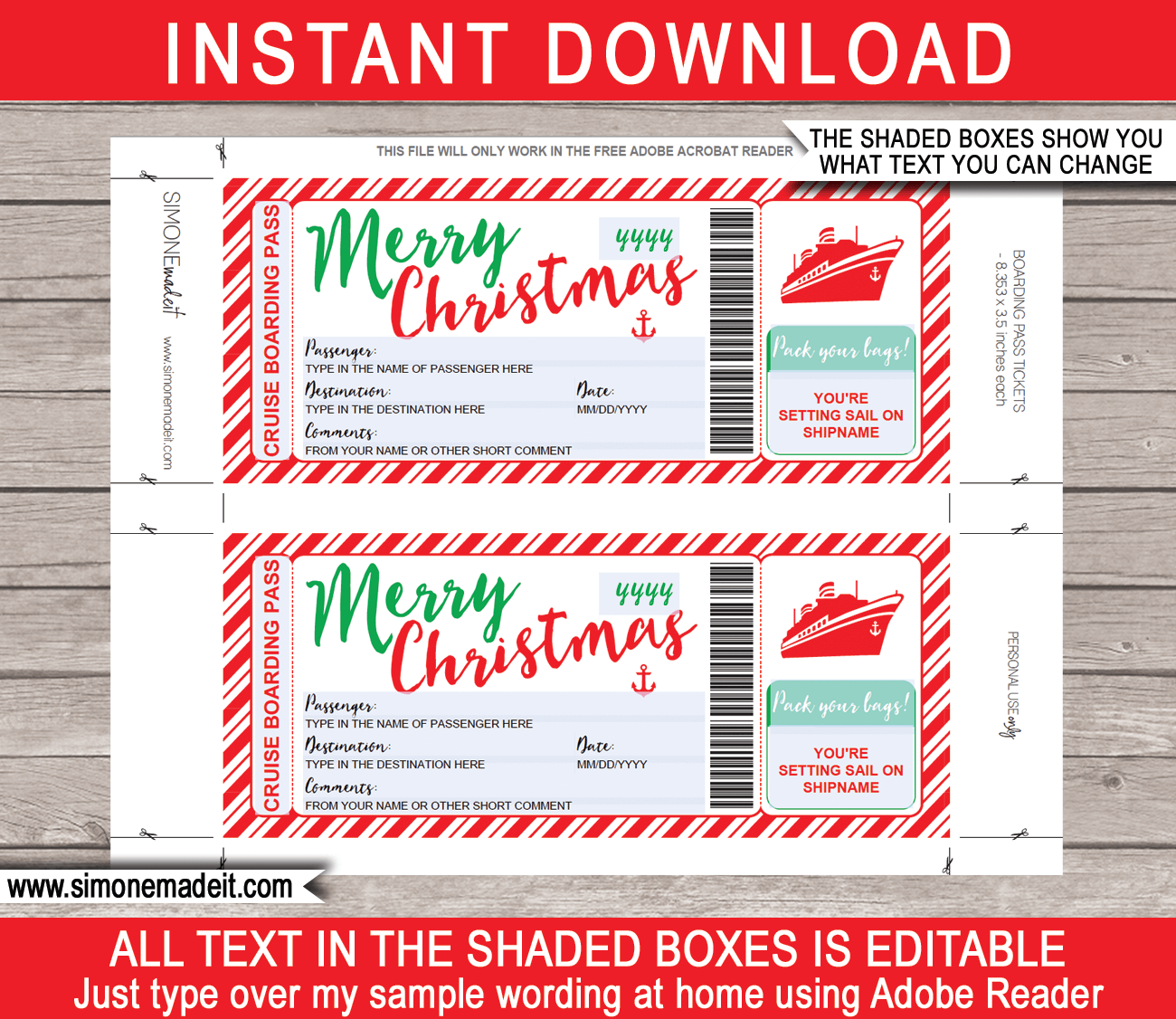 Christmas Cruise Boarding Pass Template Printable Cruise Ticket Gift Christmas Cruise Boarding Pass Template Printable Cruise Ticket Gift