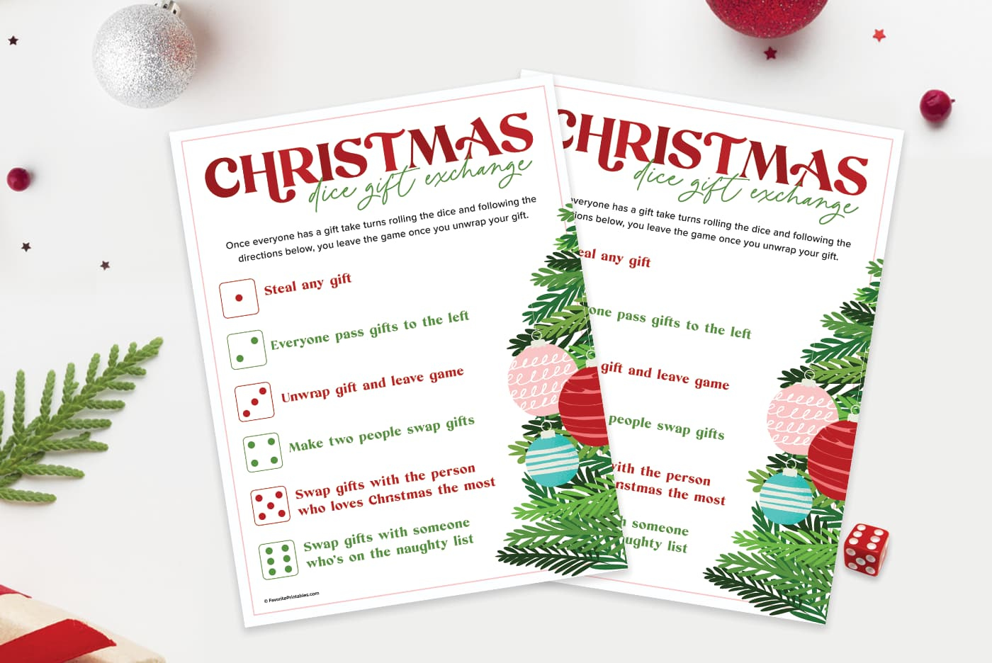 Christmas Dice Game, FREE Printable for gift exchange! - Favorite