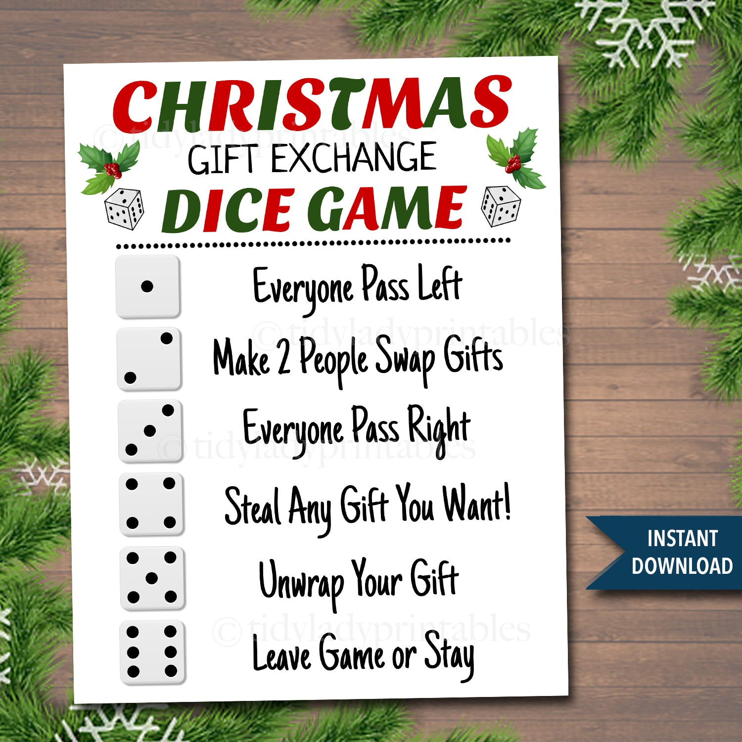 Christmas Dice Game Gift Exchange Rules Printable — TidyLady