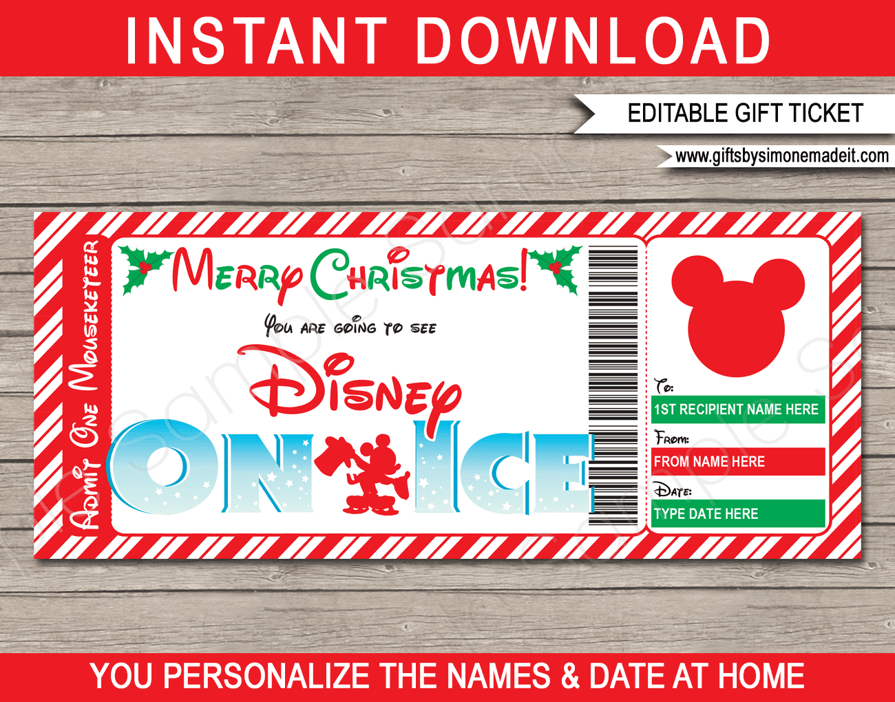 Christmas Disney on Ice Gift Ticket Template  Gift Voucher