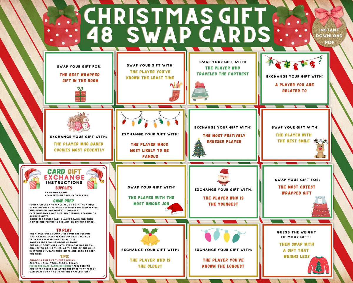 Christmas Gift Exchange Yankee Swap Cards, Printable Group Xmas