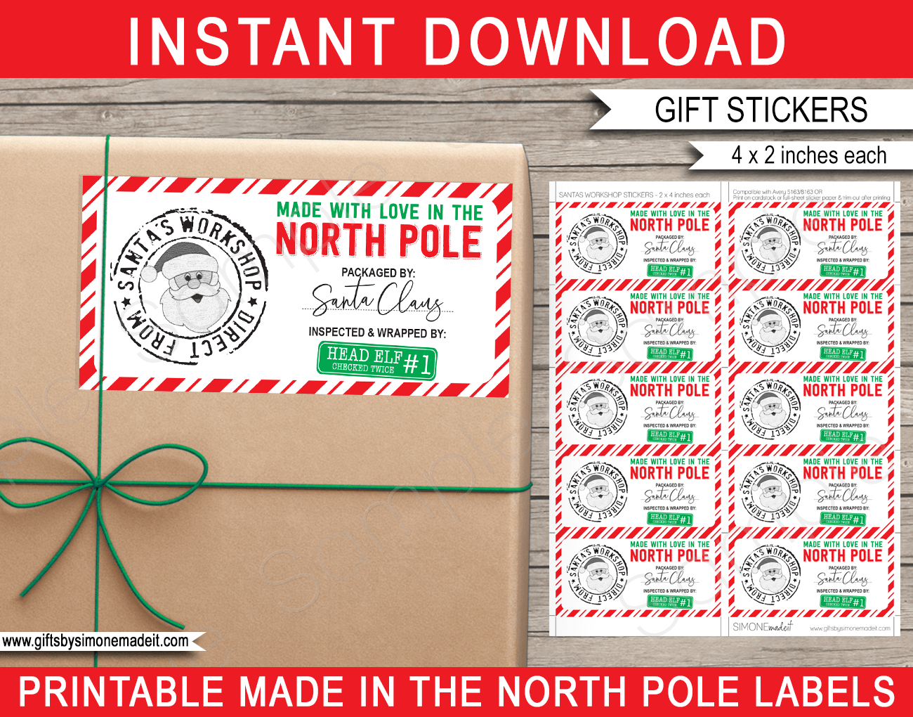 Christmas Gift Labels Template (Made in the North Pole) - red & green