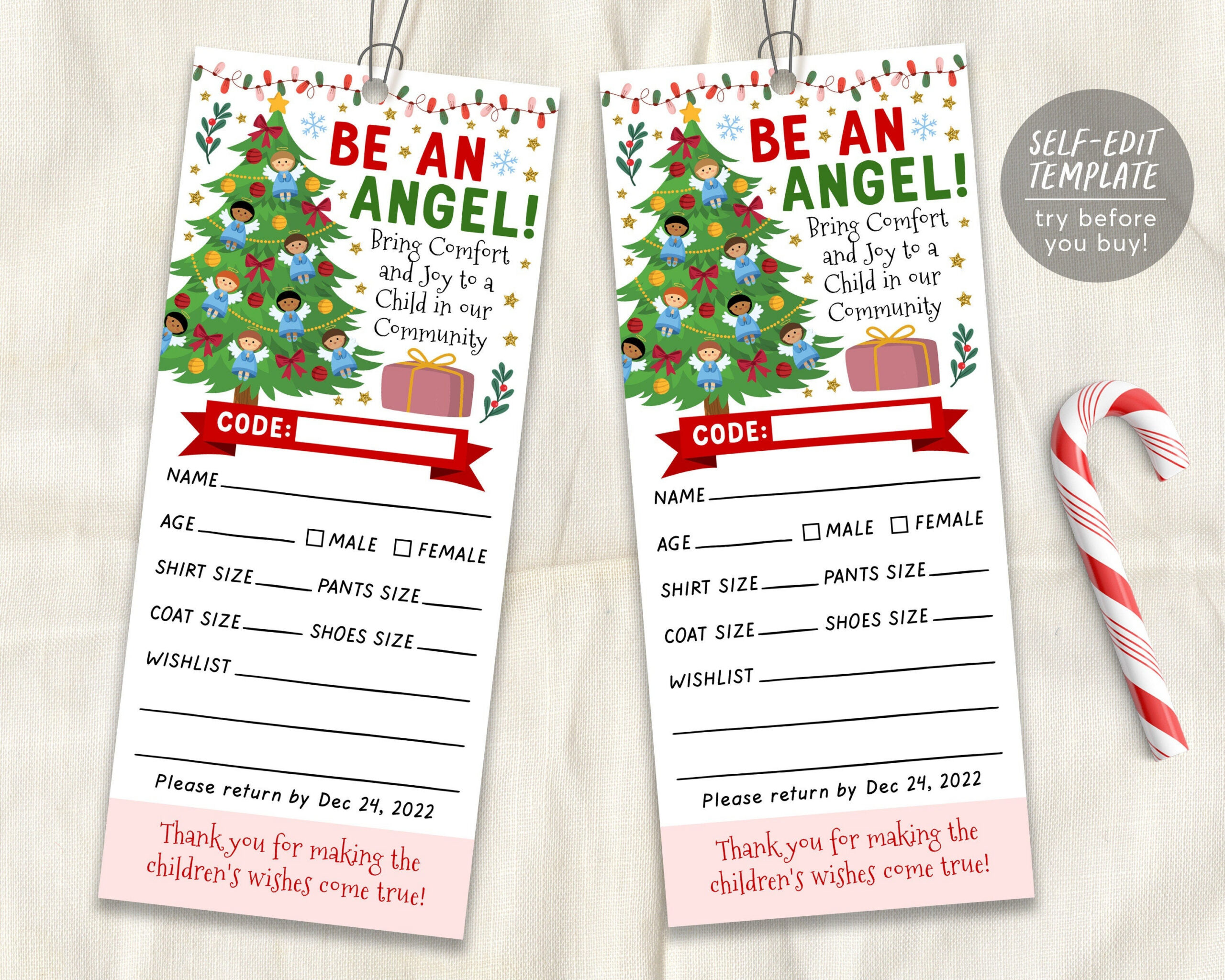 Christmas Giving Tree Gift Tag Editable Template, Donation Slip With Angels Printable, Charity Toy Drive Community Event Church School Christmas Giving Tree Gift Tag Editable Template, Donation Slip With Angels Printable, Charity Toy Drive Community Event Church School