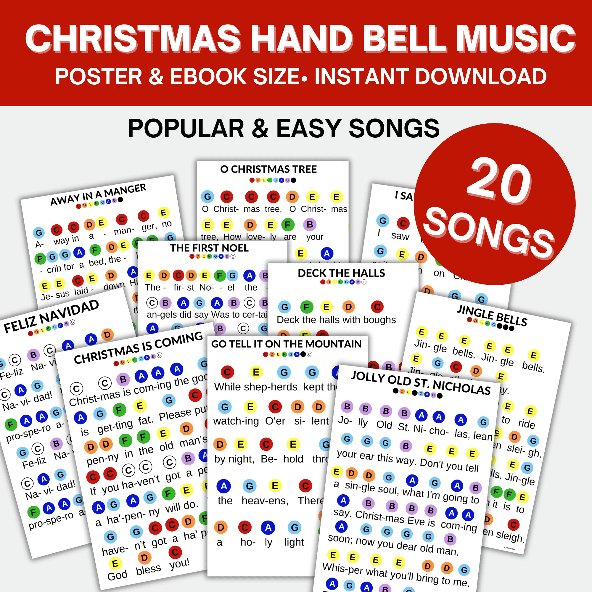 Christmas Hand Bell Songs Music Printables ()- So Festive!