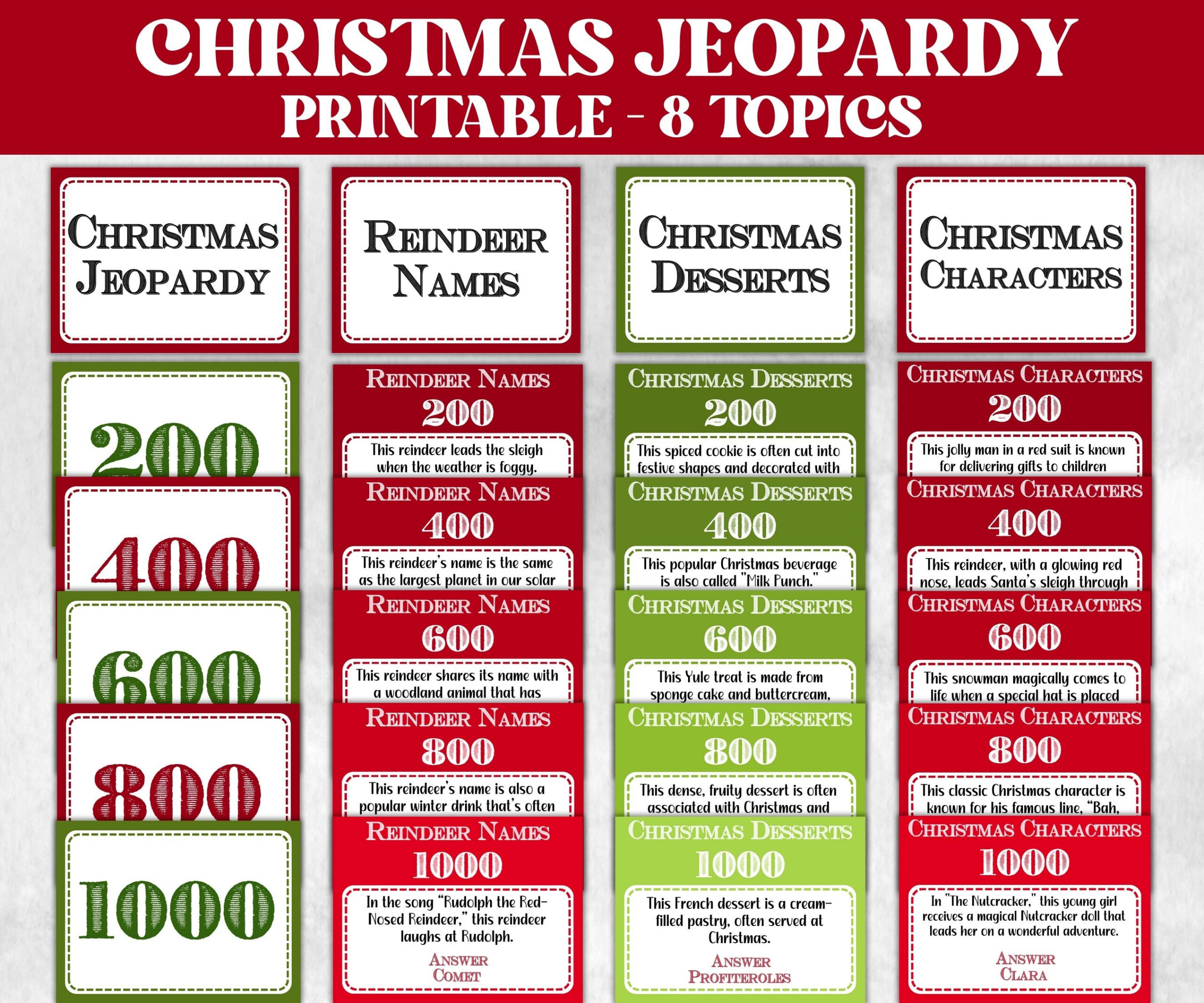 Christmas Jeopardy Game, Printable Holiday Trivia, Family Reunion