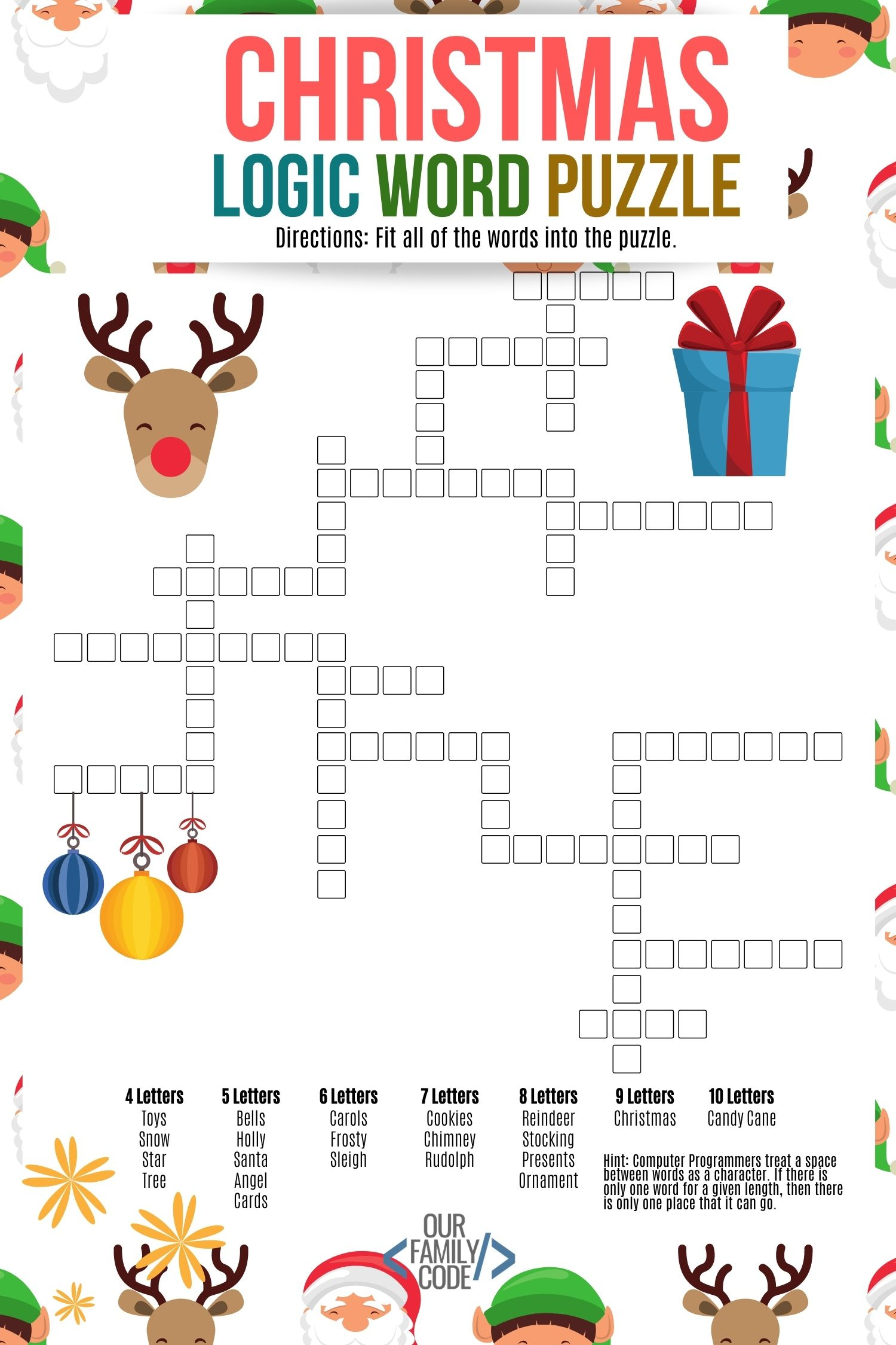 Christmas Logic Word Puzzle for Kids - Our Family Code Christmas Logic Word Puzzle for Kids - Our Family Code