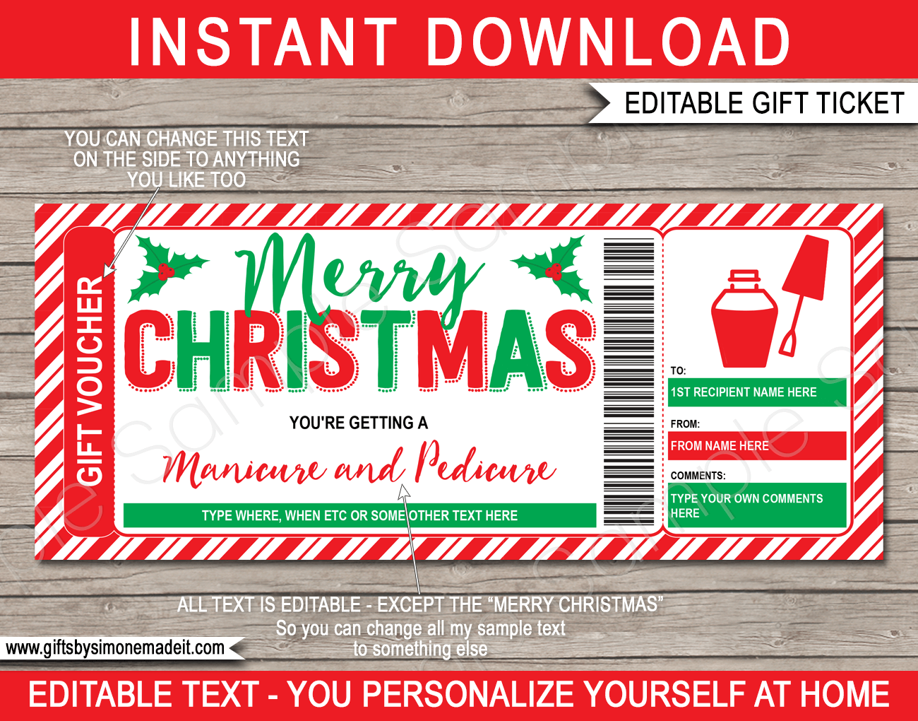 Christmas Manicure / Pedicure Gift Certificate Template