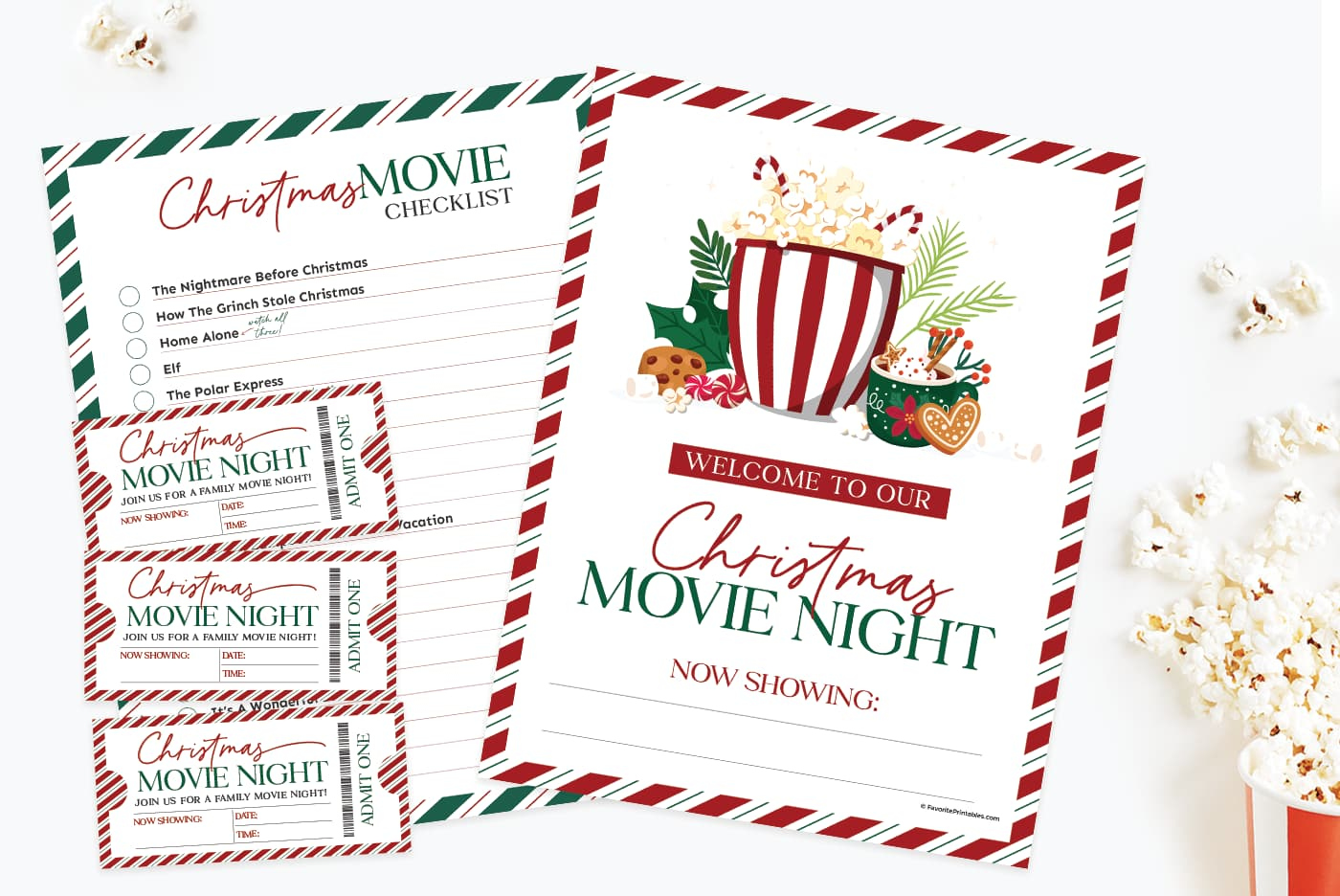 Christmas Movie Night Tickets and Checklist, FREE printable set