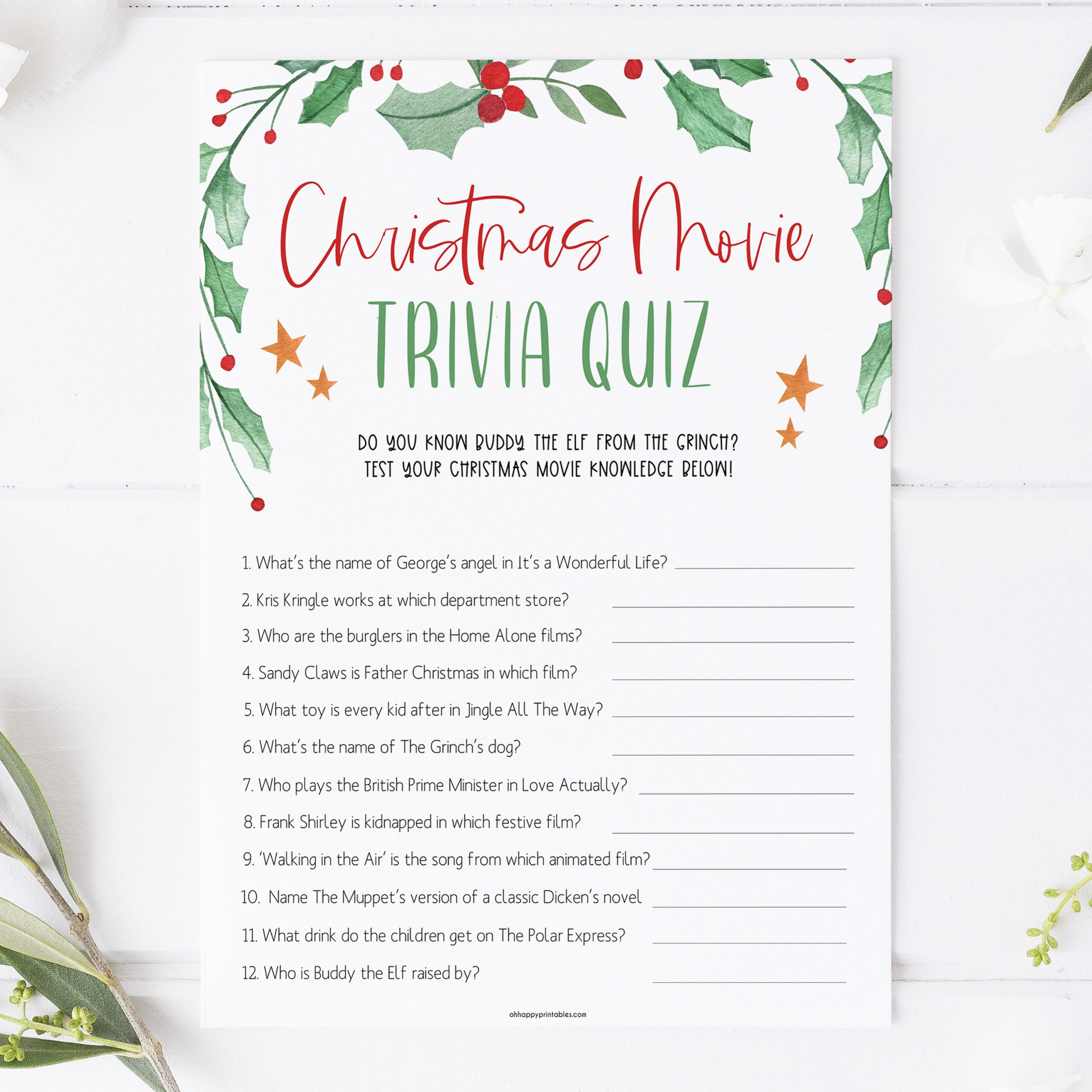 Christmas Movie Trivia Game  Printable Christmas Games