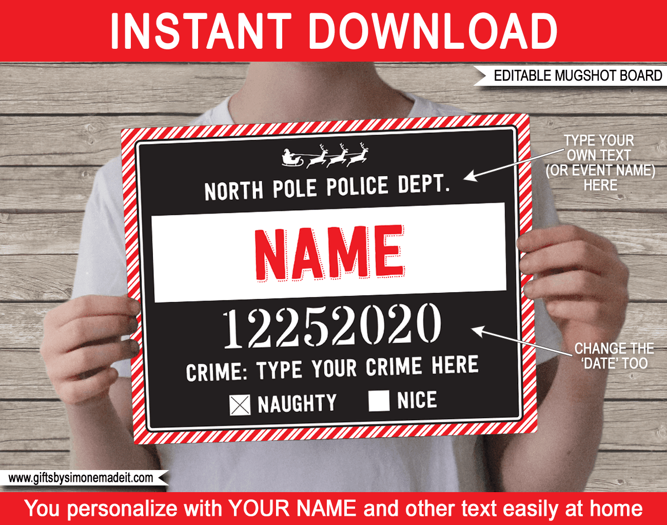 Christmas Mugshot Sign Board template - red & chalkboard