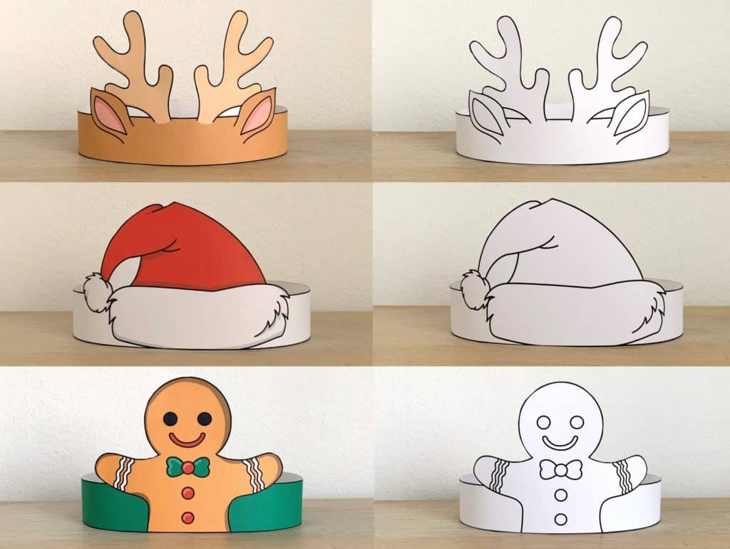 Christmas paper crowns (colored + for coloring) - Happy Paper Time Christmas paper crowns (colored + for coloring) - Happy Paper Time