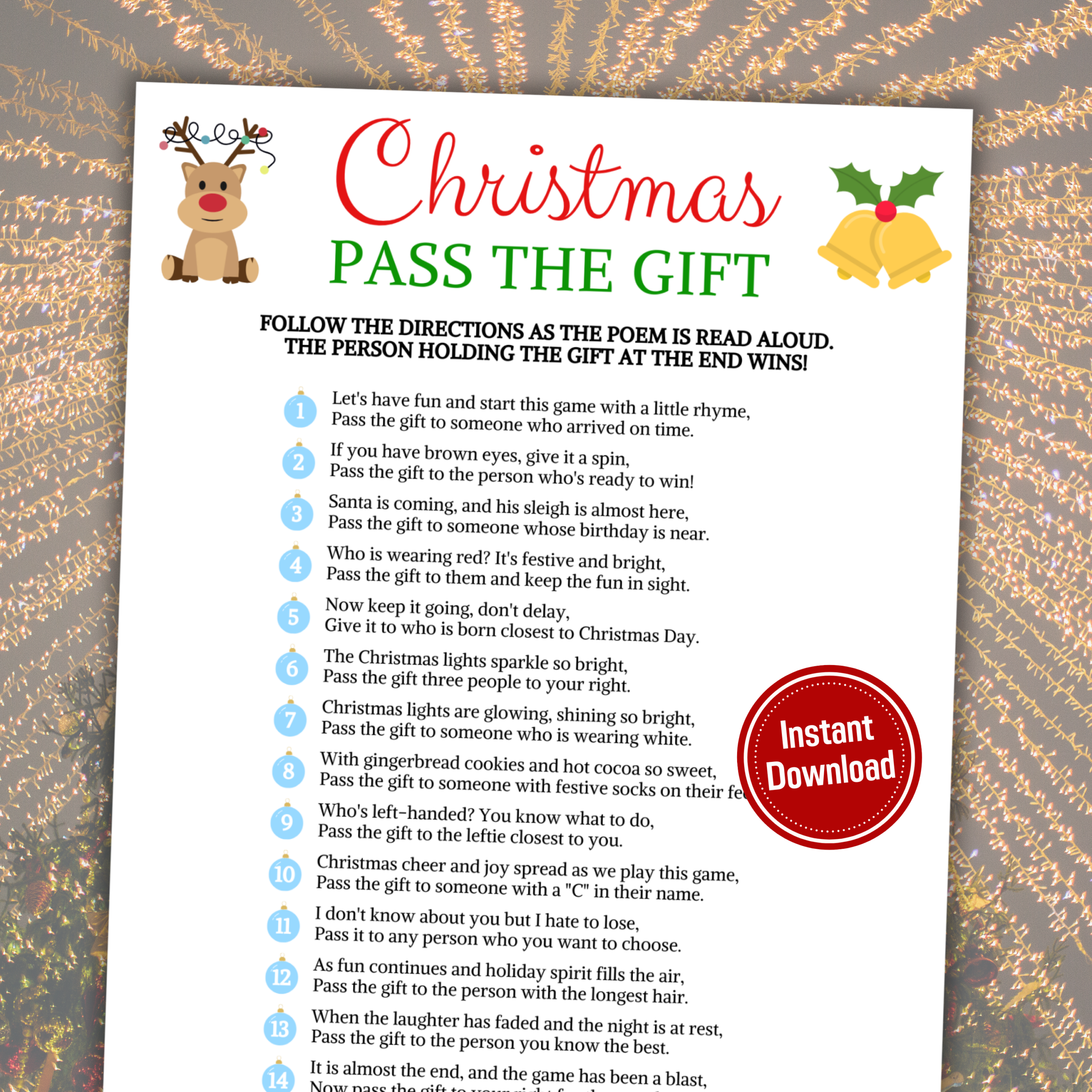 Christmas Pass The Gift Game  Christmas Party Pass The Prize Poem