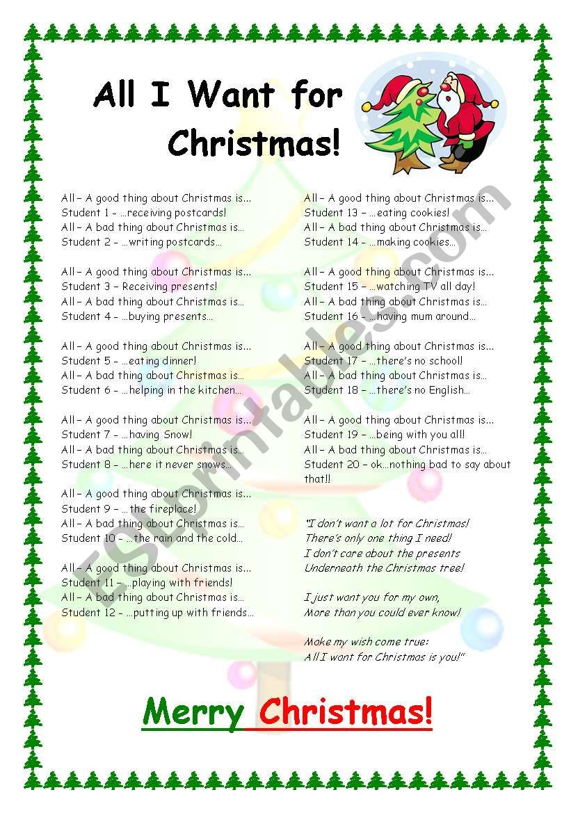 Christmas Play - All I Want for Christmas - ESL worksheet by Diana
