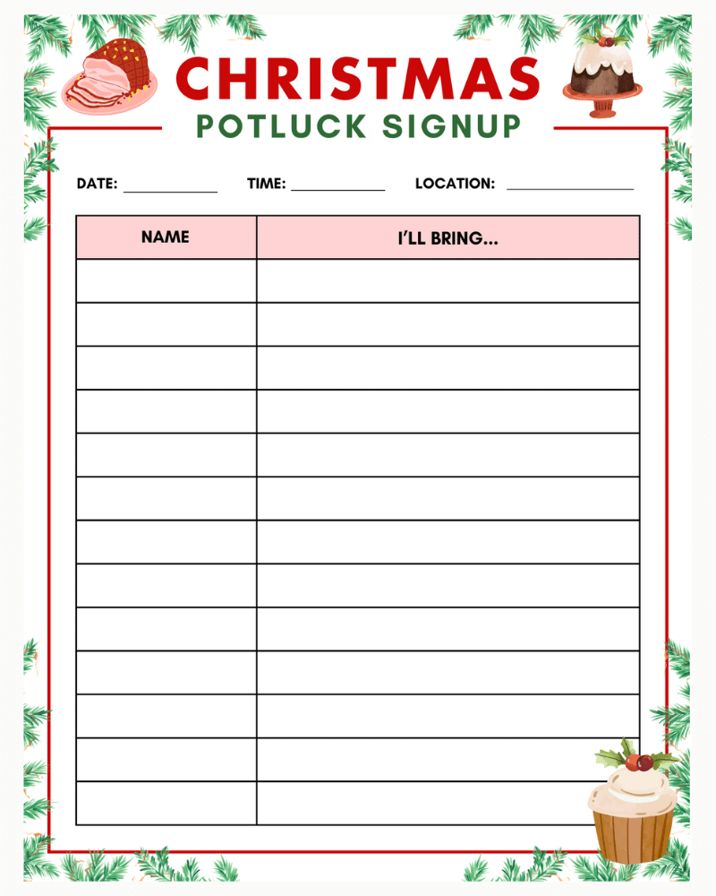 Christmas Potluck Signup Sheets - This Tiny Blue House Christmas Potluck Signup Sheets - This Tiny Blue House