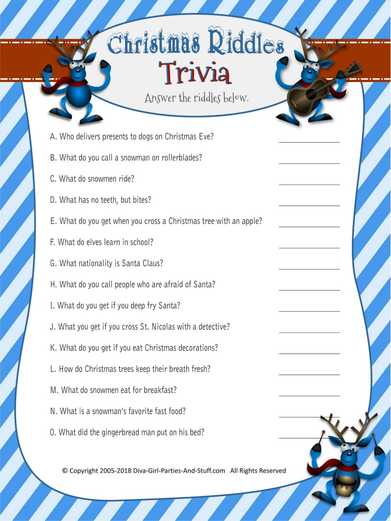 Christmas Riddles Trivia Game Printable Versions with Answers Christmas Riddles Trivia Game Printable Versions with Answers
