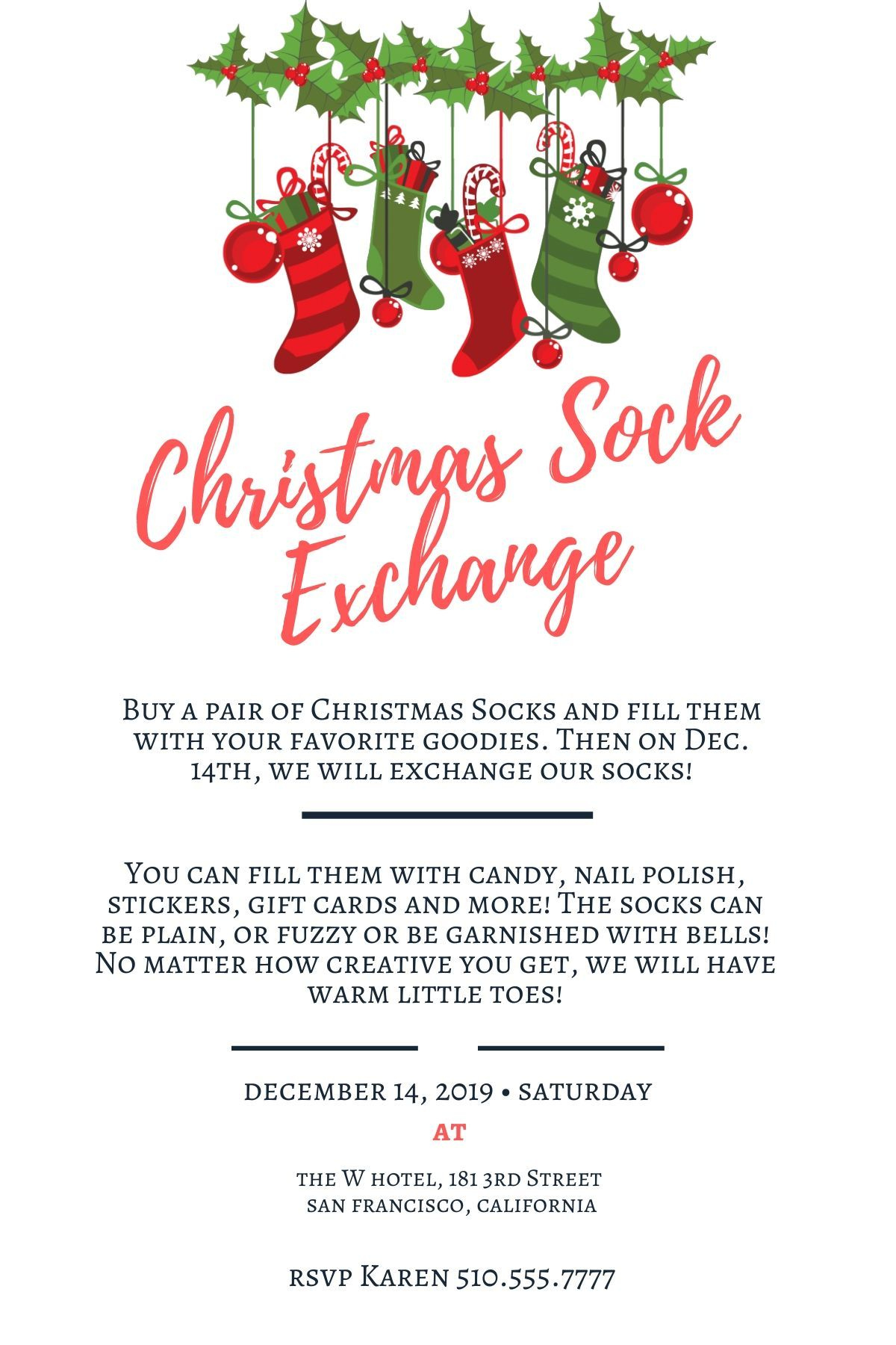 Christmas Sock Exchange Invitation - Personalized Christmas Sock Exchange Invitation - Personalized
