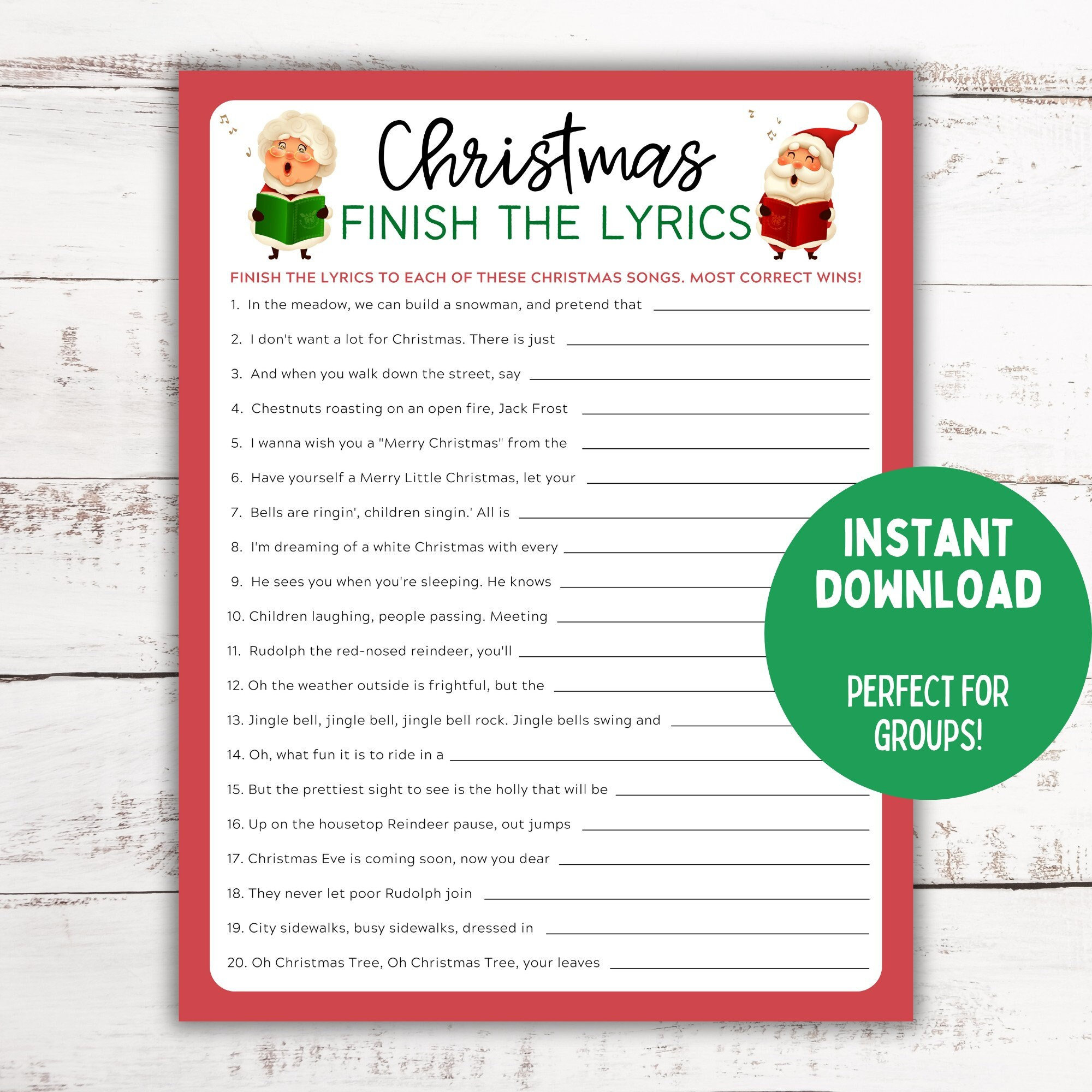 Christmas Song Trivia Game Finish the Lyrics Christmas Printable Game Christmas Family Activity Christmas Party Game Christmas Song Trivia Game Finish the Lyrics Christmas Printable Game Christmas Family Activity Christmas Party Game
