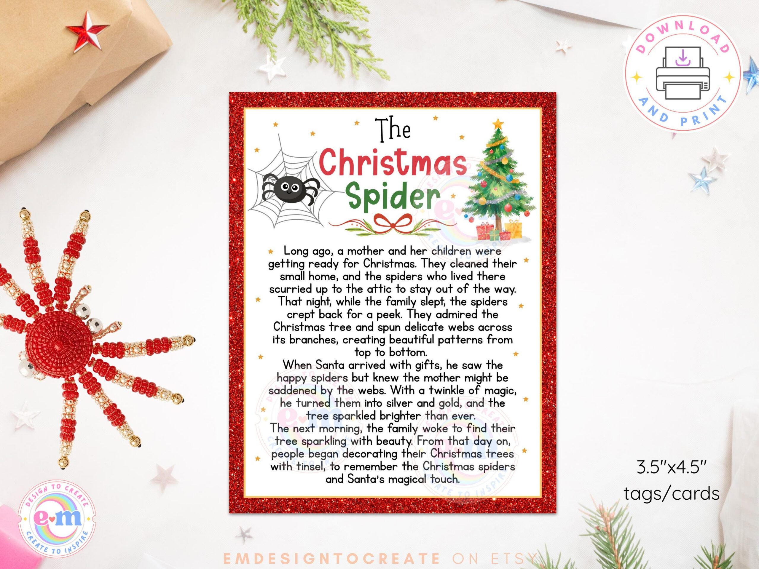 Christmas Spider Tags Printable, Legend of the Christmas Spider