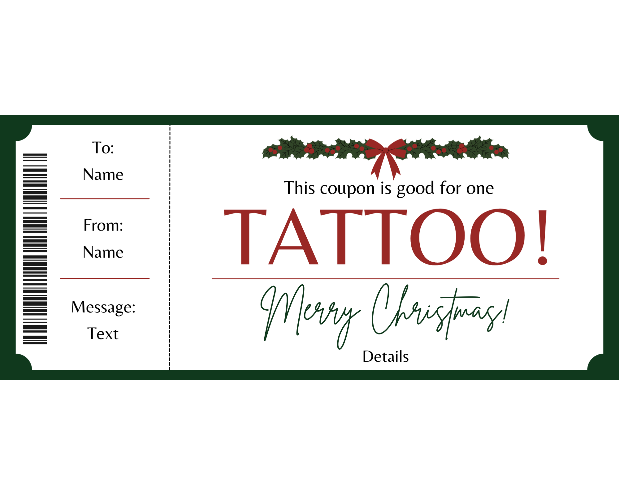 Christmas Tattoo Gift Certificate Template – Printed Smile Shop Christmas Tattoo Gift Certificate Template – Printed Smile Shop
