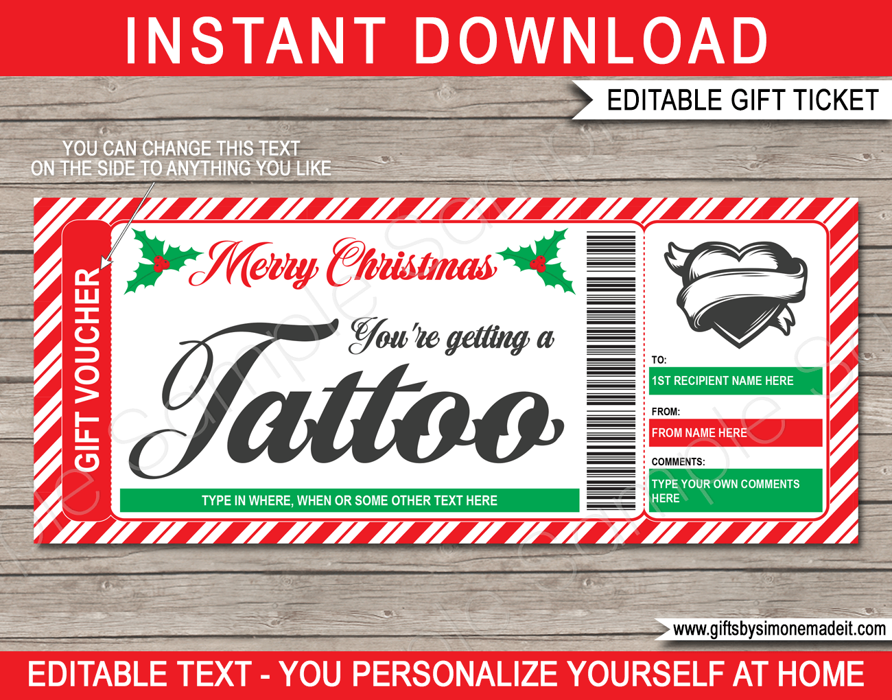 Christmas Tattoo Gift Certificate Christmas Tattoo Gift Certificate