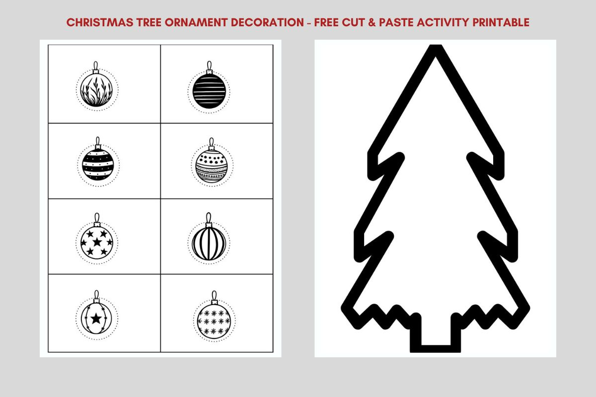 Christmas Tree & Ornaments Color Cut & Paste Free Printable