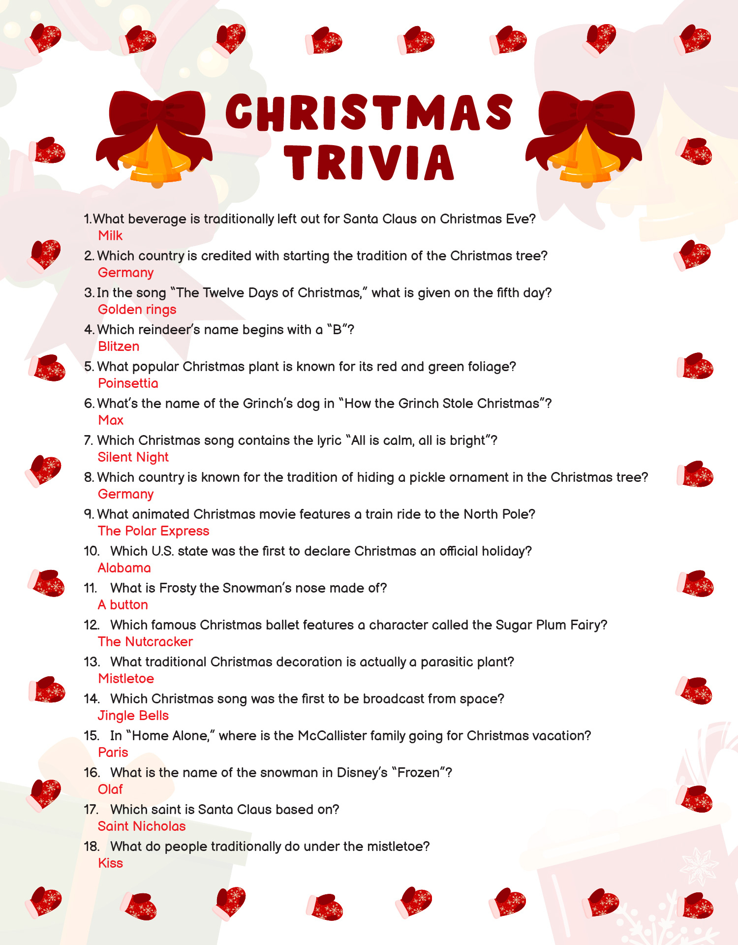 Christmas Trivia Games with Answers Free Printable