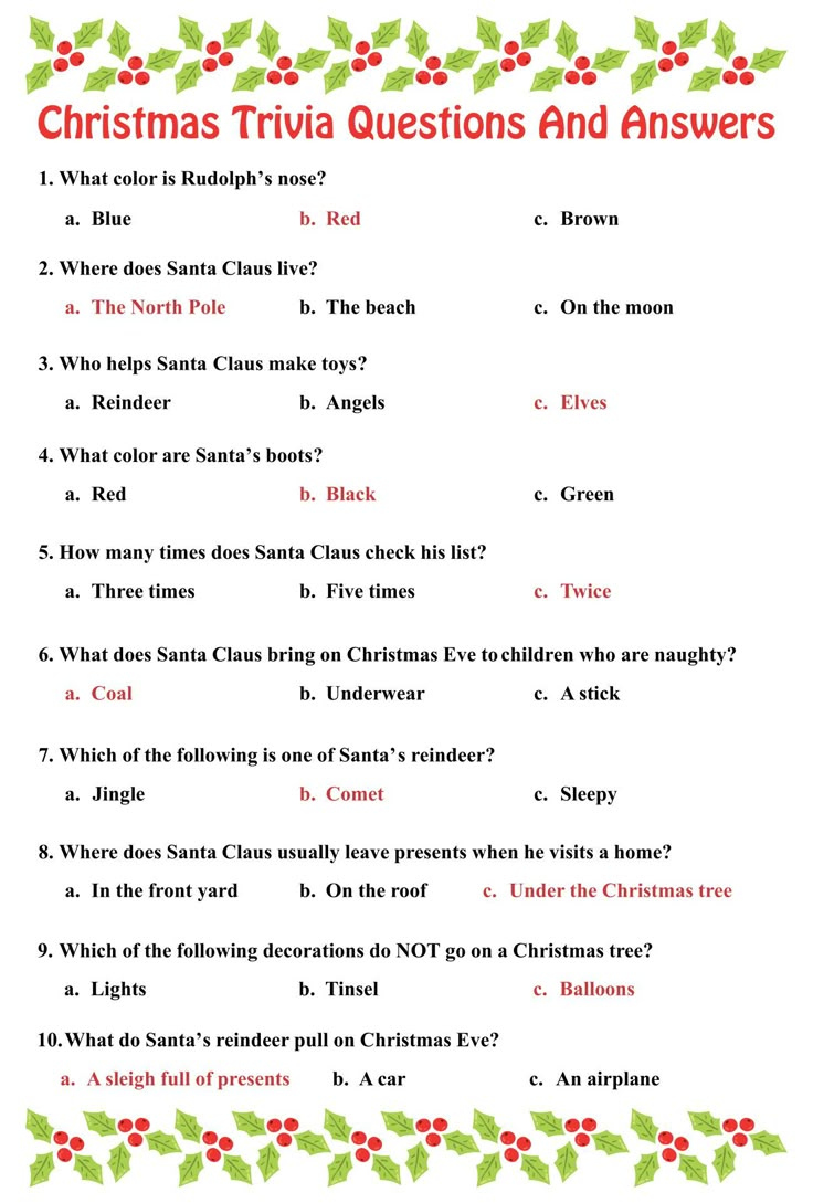 Christmas Trivia Questions -  Free PDF Printables  Printablee