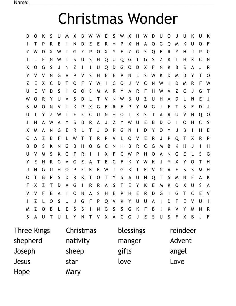 Christmas Wonder Word Search - WordMint Christmas Wonder Word Search - WordMint