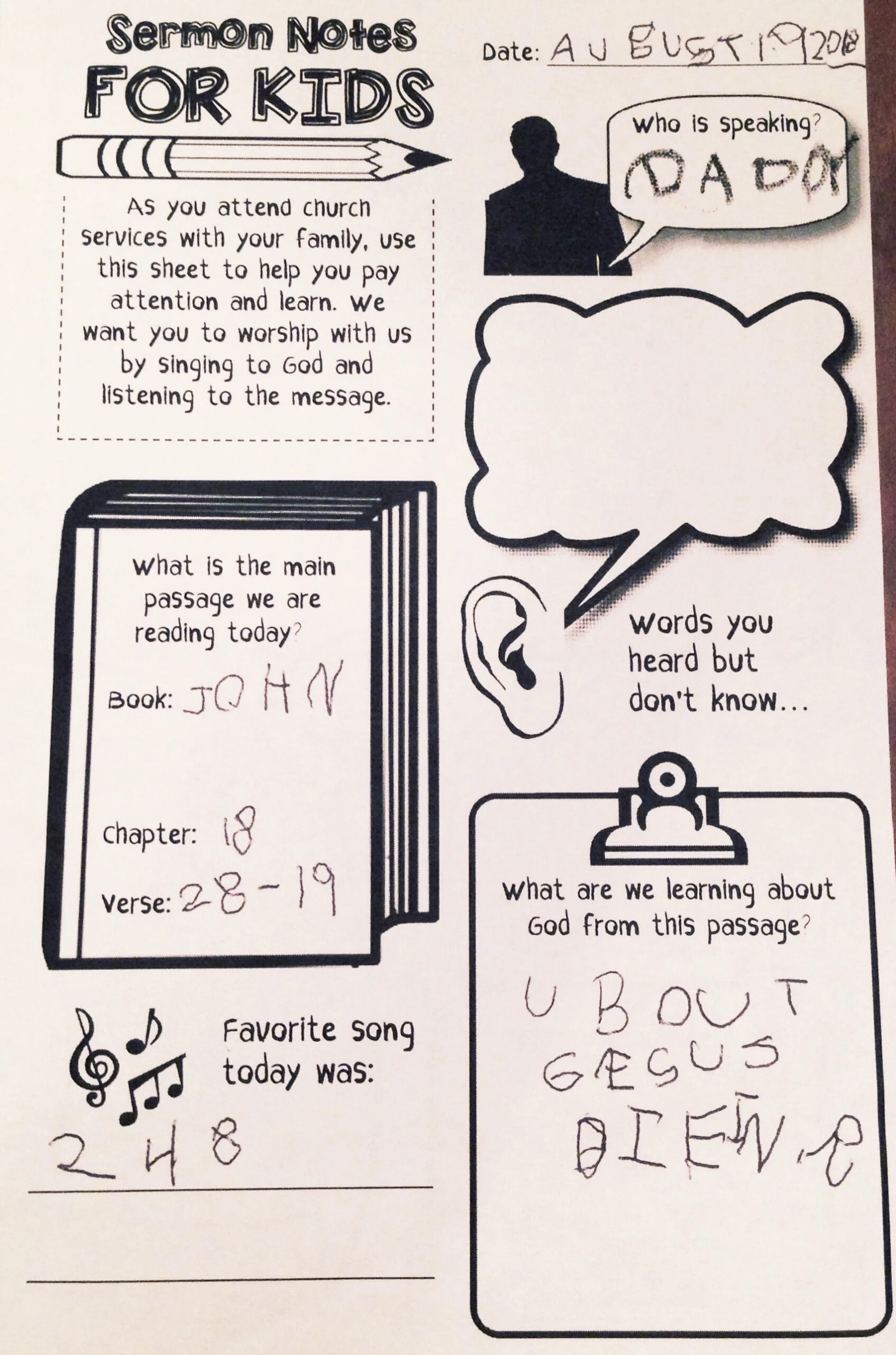 Church Bulletin and Sermon Notes for Kids - Free Download Church Bulletin and Sermon Notes for Kids - Free Download