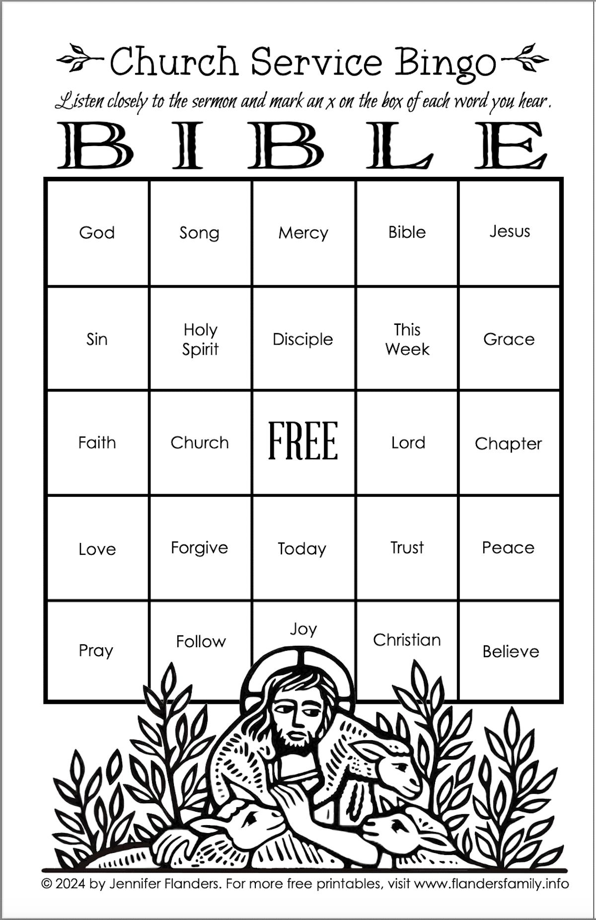 Church Service Bingo for Kids - Flanders Family Home Life