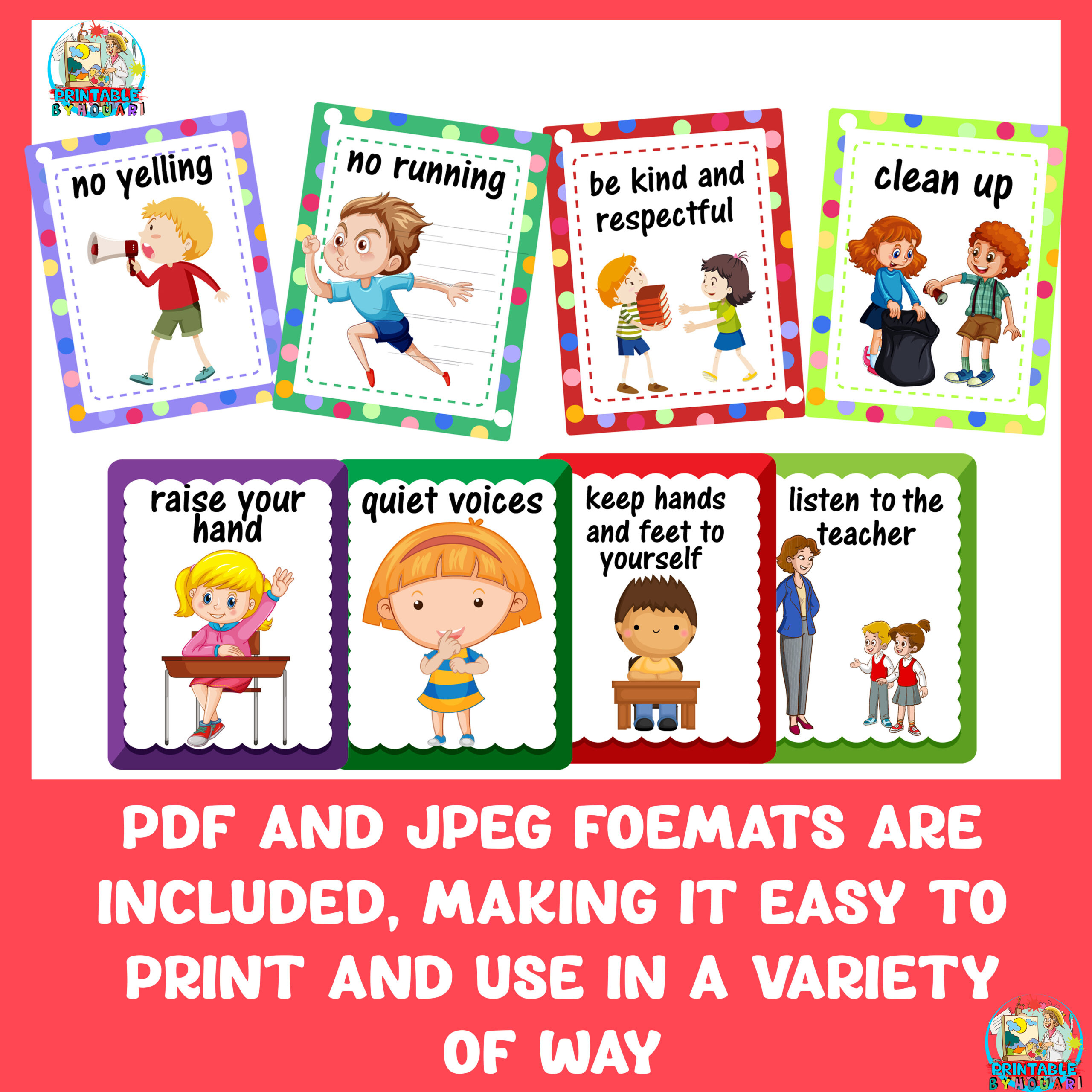 Classroom and school Rules Flashcards and Display Labels for