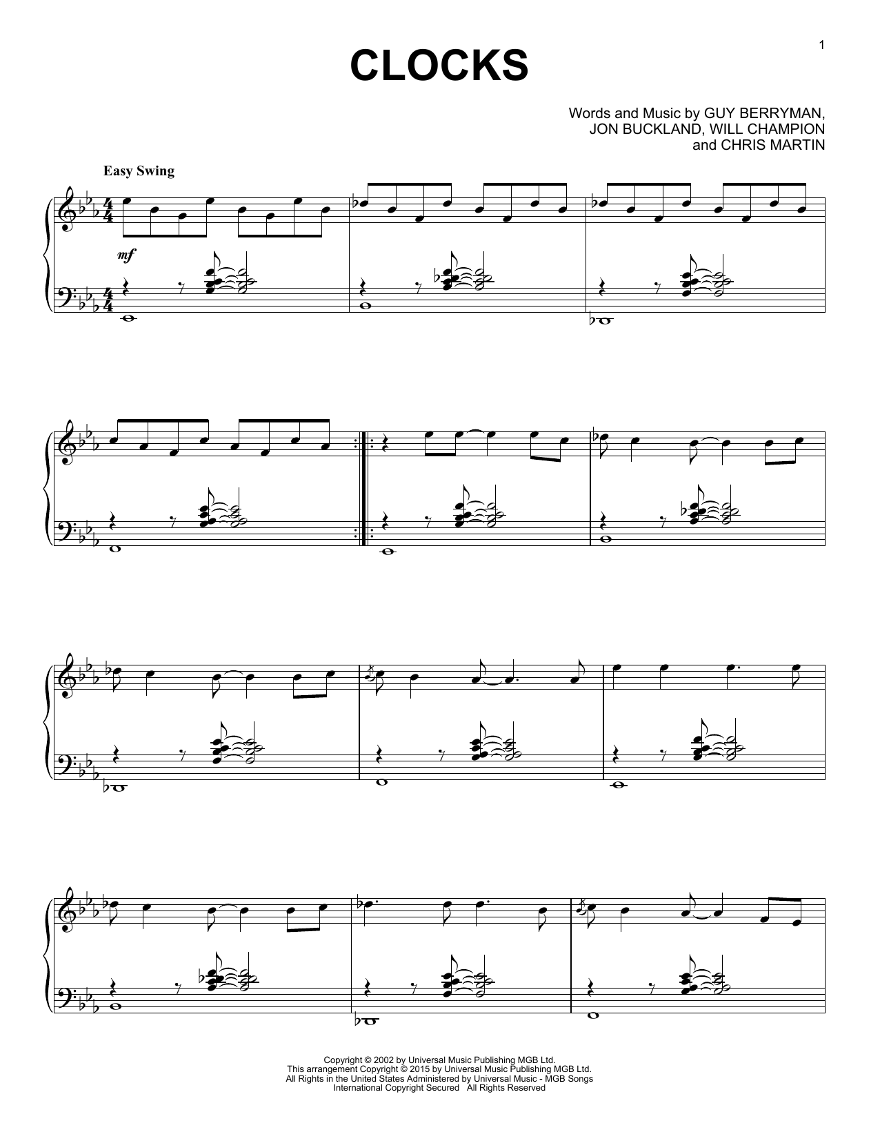 Clocks [Jazz version] (Coldplay)  Sheet Music: Piano Solo  PDF