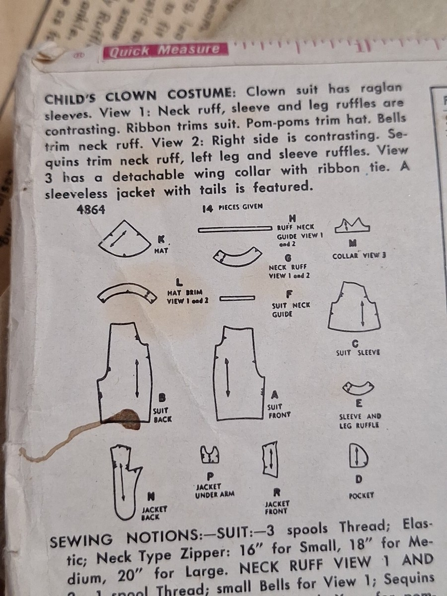 Clown Costume Childs M   Simplicity 44 Sewing Pattern Cut VTG