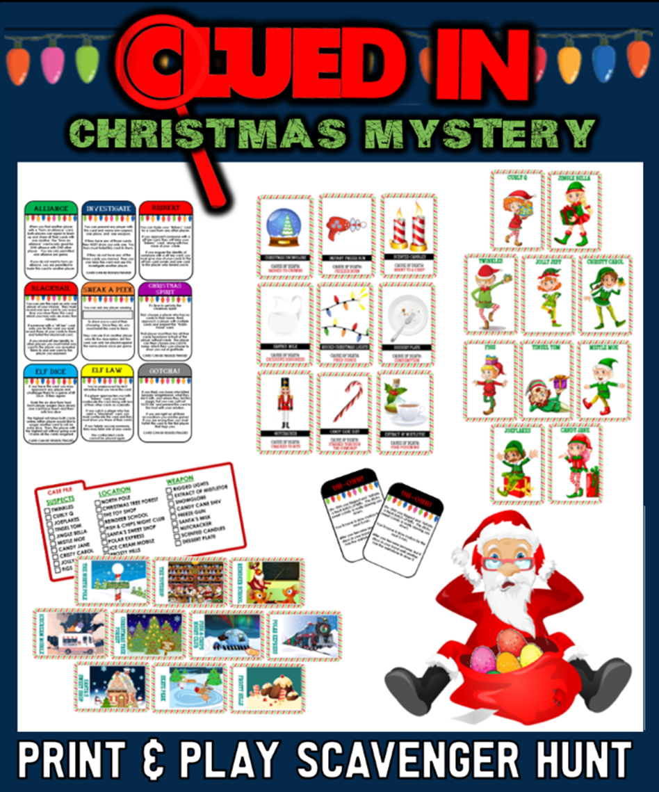 Clued-In Murder Mystery Christmas Scavenger Hunt -Printable Party