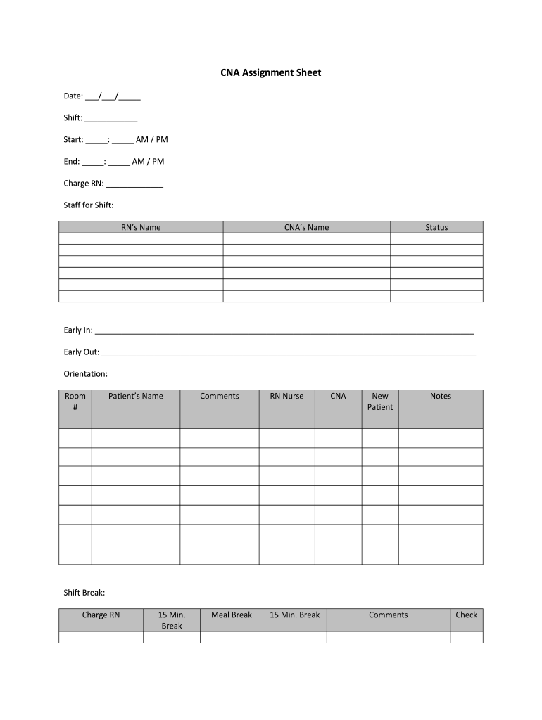 CNA Assignment Sheet Form - Fill Online, Printable, Fillable