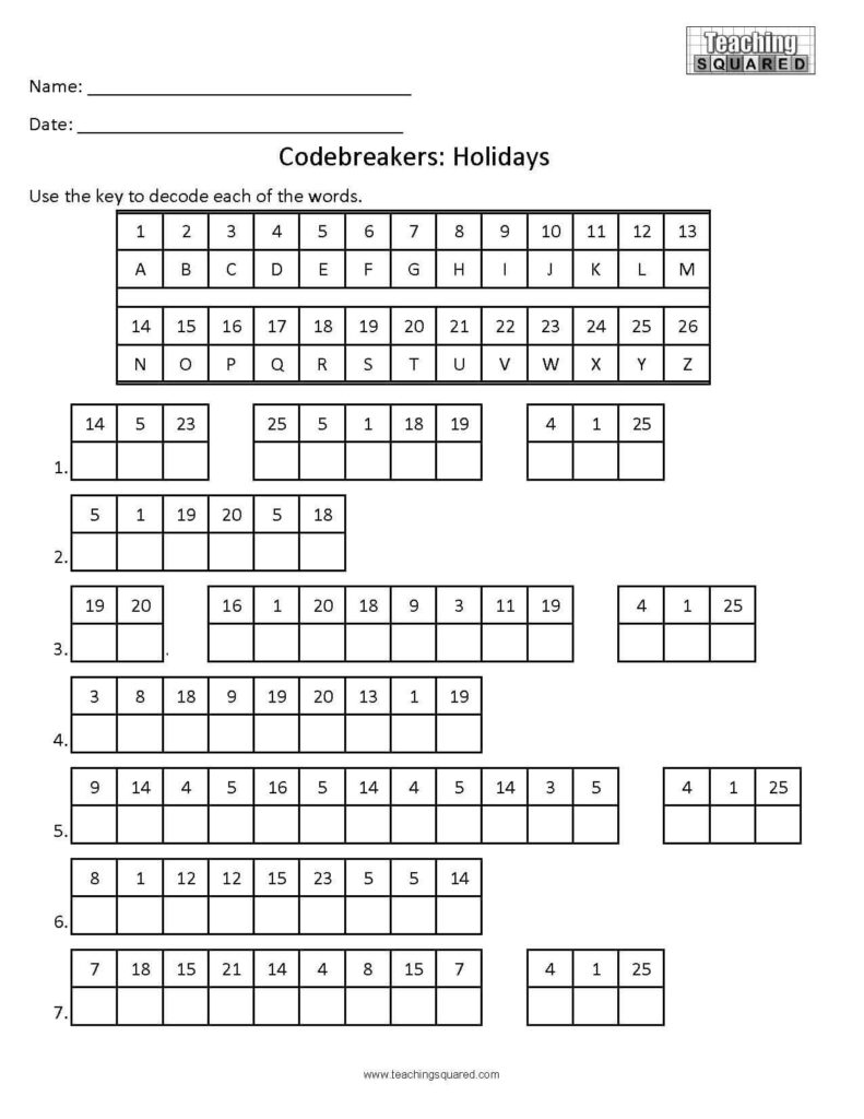 Codebreaker Holiday Worksheets - Teaching Squared