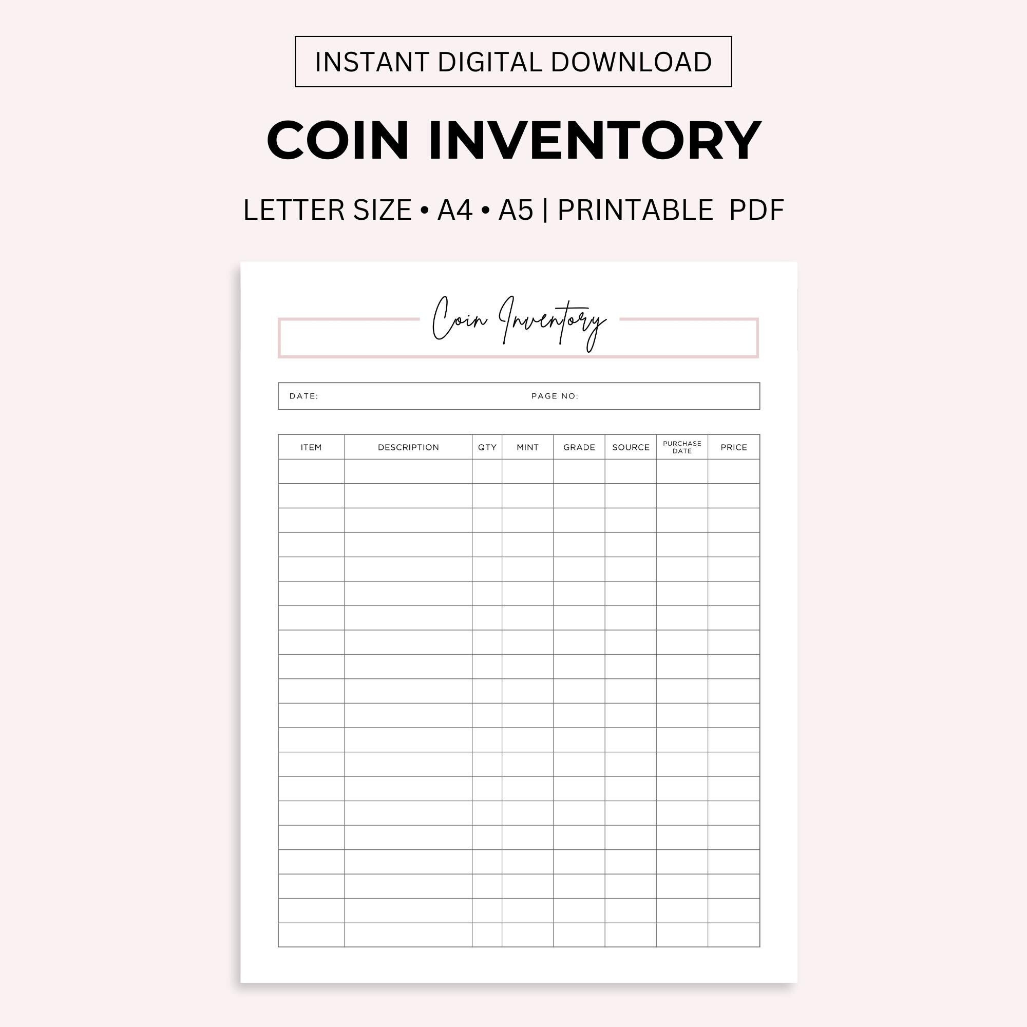Coin Inventory Log: Printable Collection Tracker (digital Download