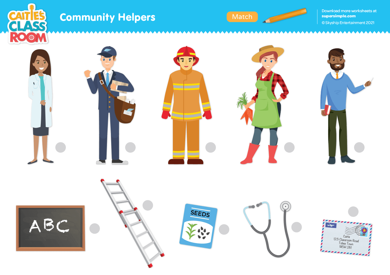Community Helpers Worksheet - Match - Super Simple Community Helpers Worksheet - Match - Super Simple