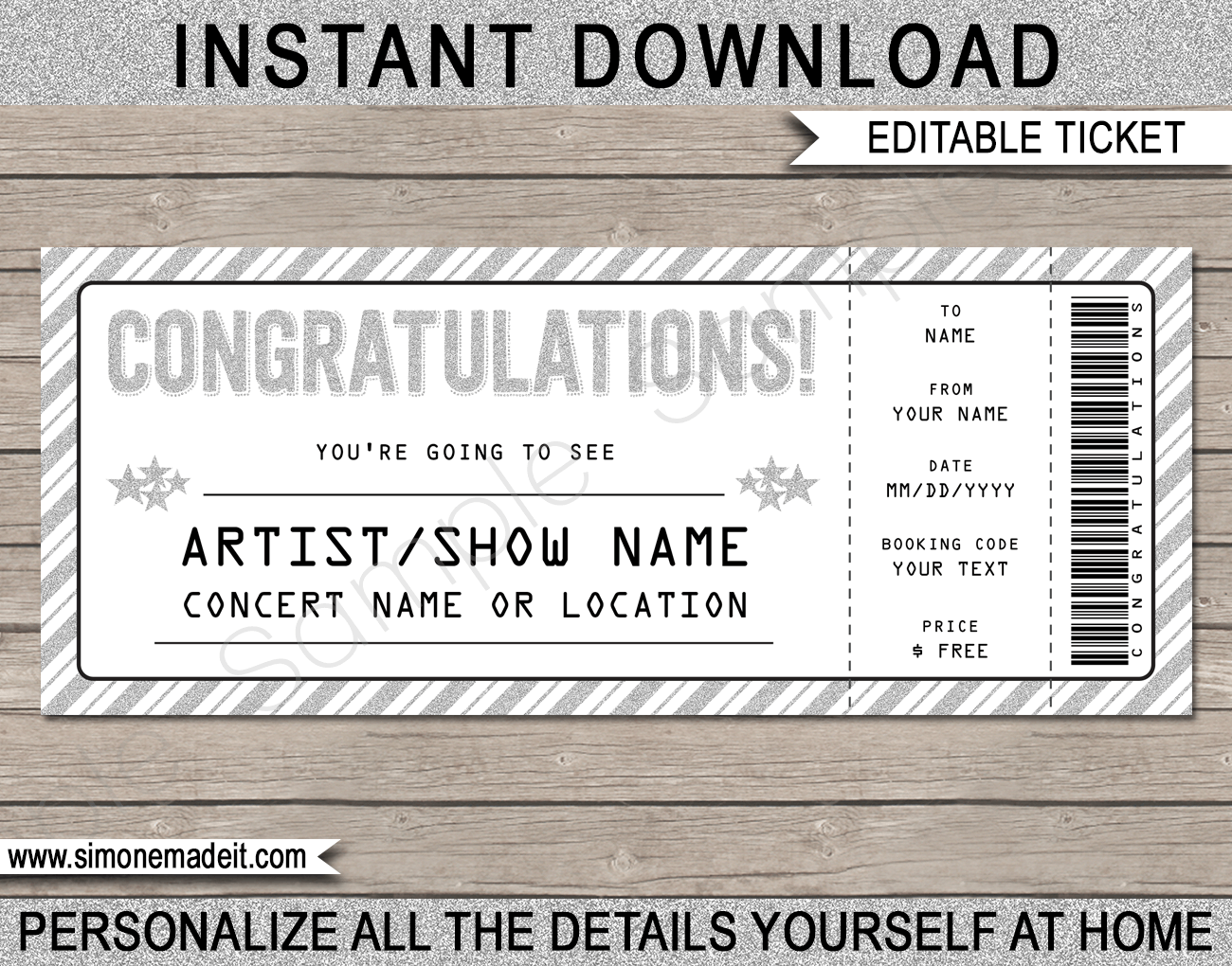 Congratulations Concert Ticket Template Printable Gift Voucher Congratulations Concert Ticket Template Printable Gift Voucher