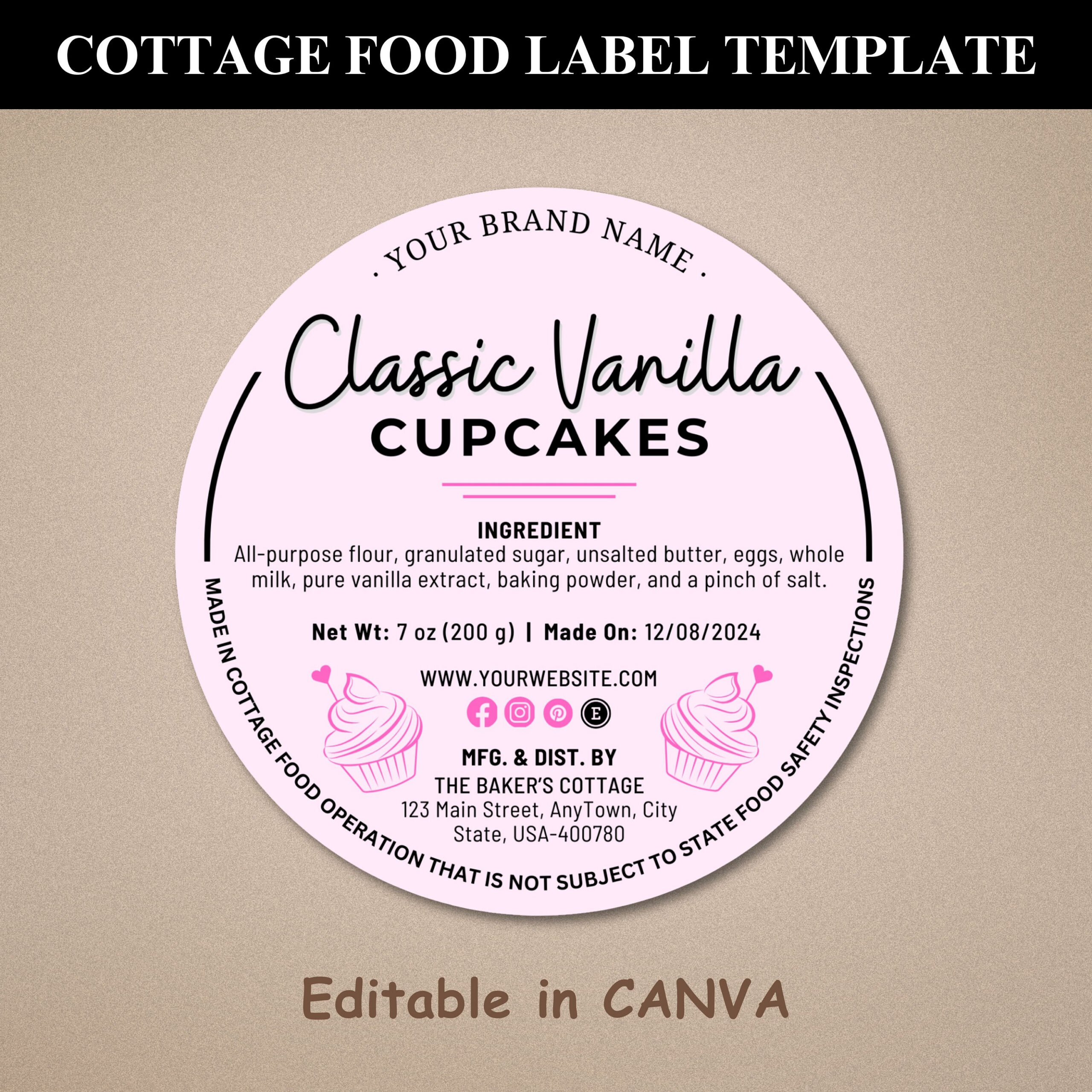 Cottage Food Label  Cottage Baking Label  Printable Food Label