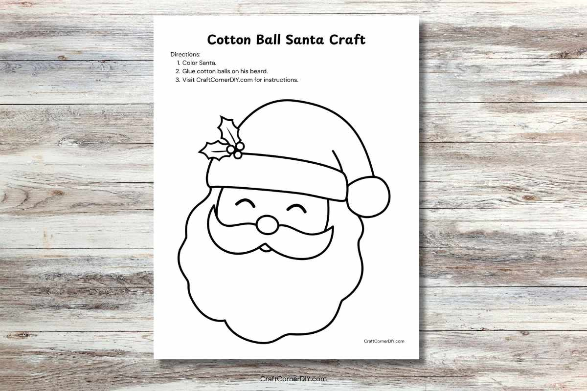 Cotton Ball Santa Craft: Free Printable  Craft Corner DIY