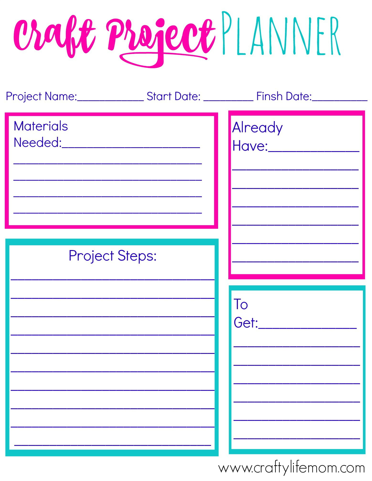 Craft Project Planner Printable to plan your Craft Projects Craft Project Planner Printable to plan your Craft Projects