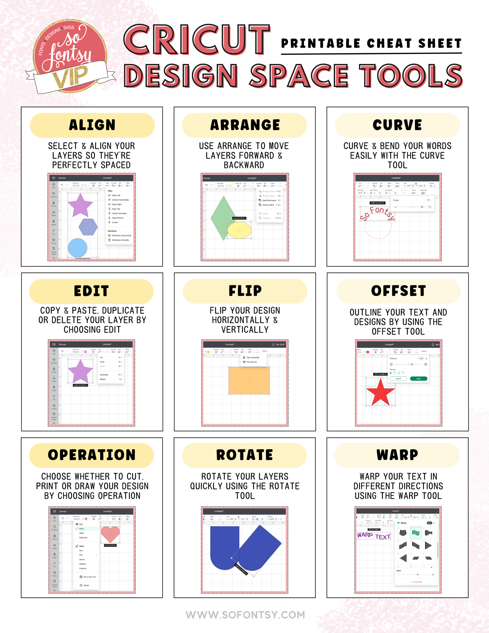 Cricut Design Space Tools Cheat Sheet  Printable Download - So Fontsy