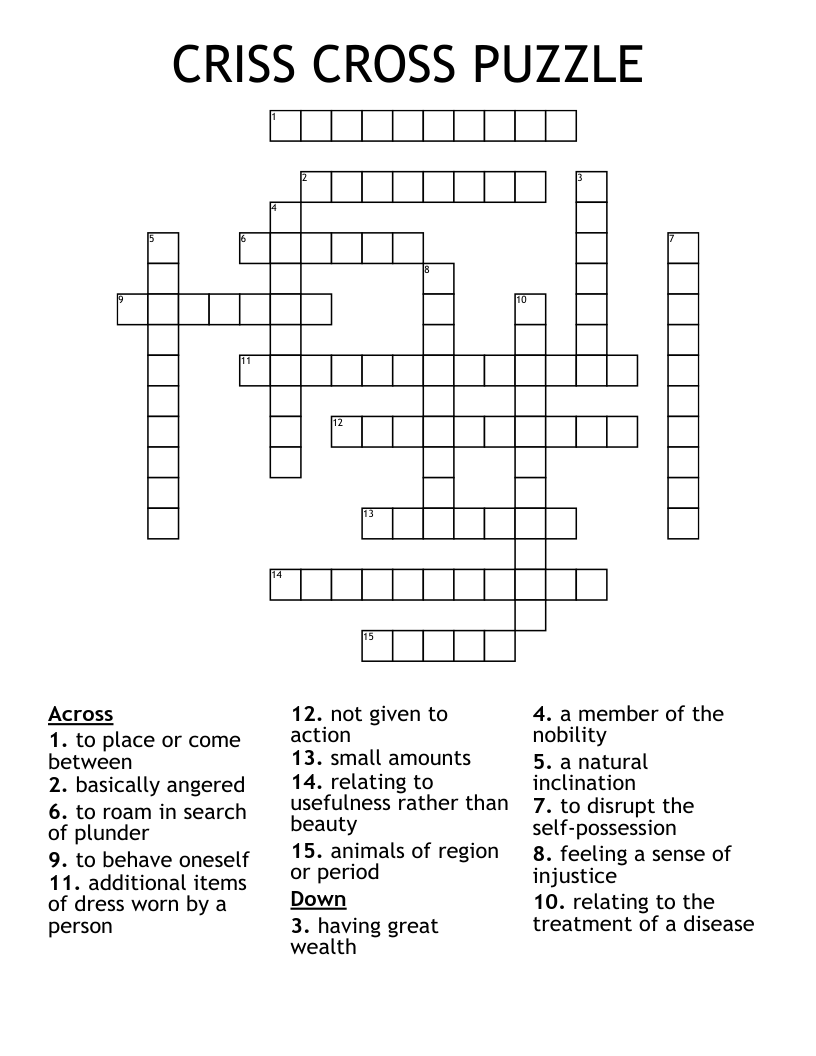 CRISS CROSS PUZZLE Crossword - WordMint
