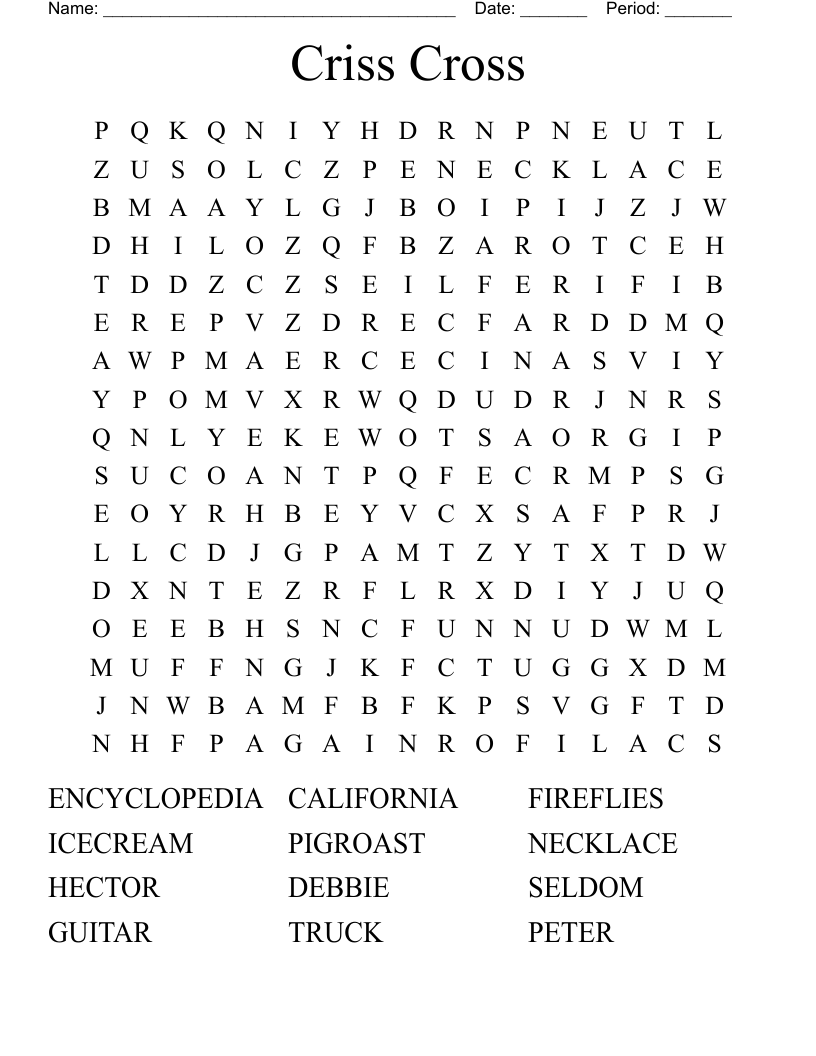 Criss Cross Word Search - WordMint