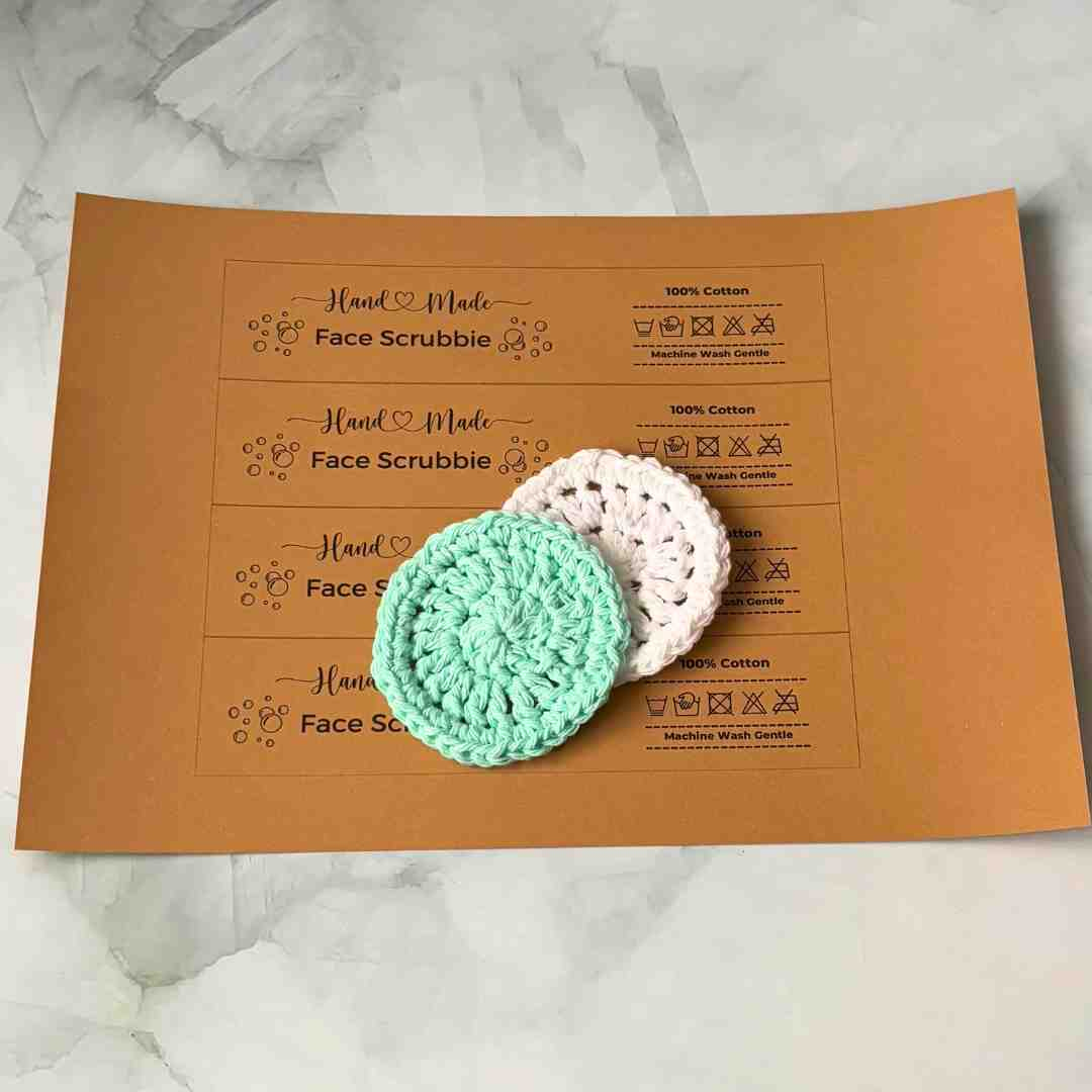 Crochet Face Scrubbie Labels (Printable PDF A) - With Care