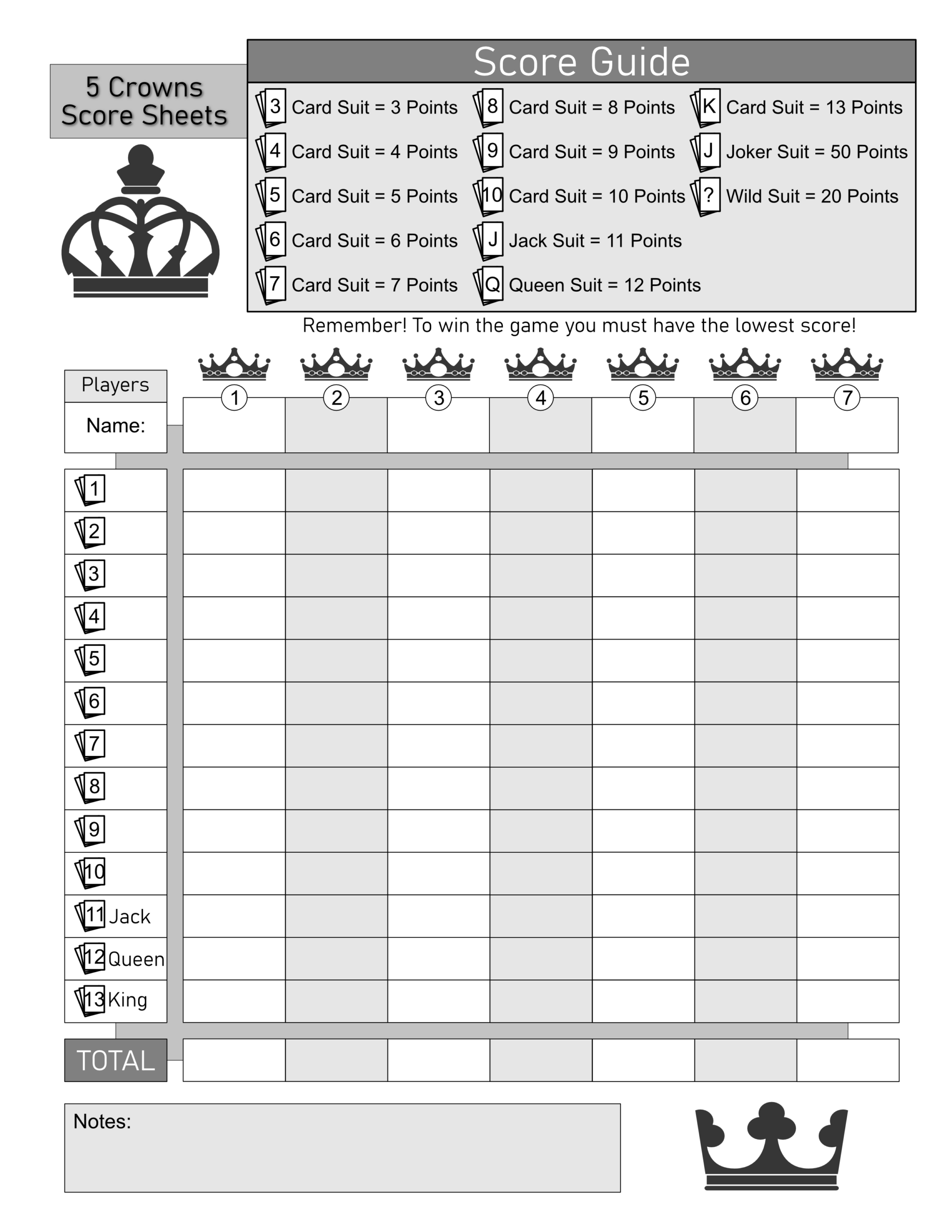 Crowns Score Sheet