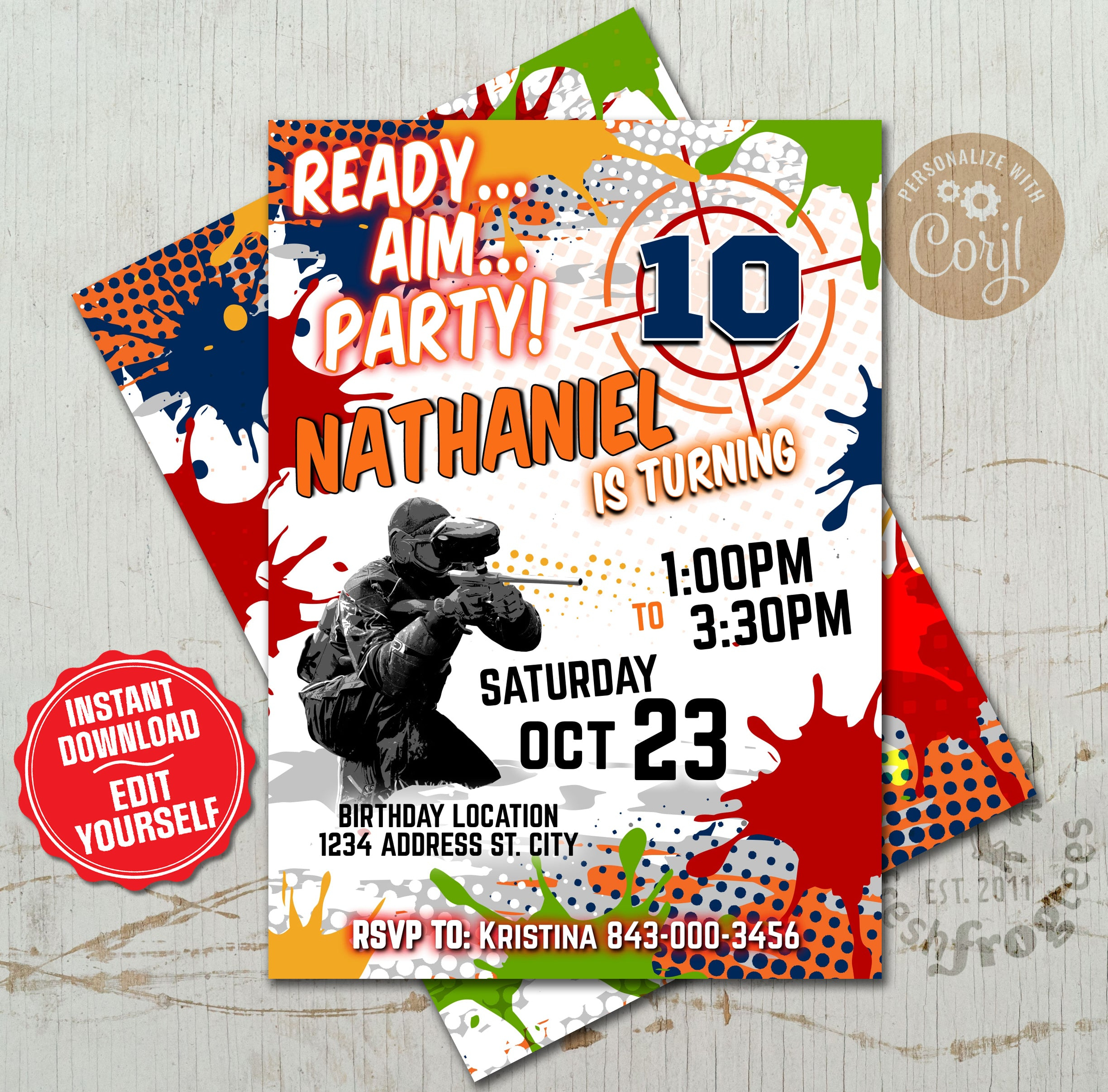 Custom Paintball Birthday Invitation Template  Personalize and