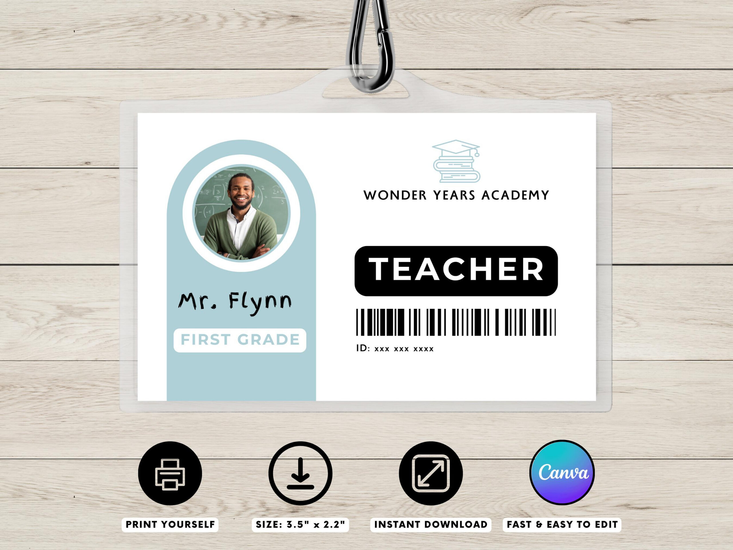 Customizable Teacher ID Name Badge Template  School Personnel