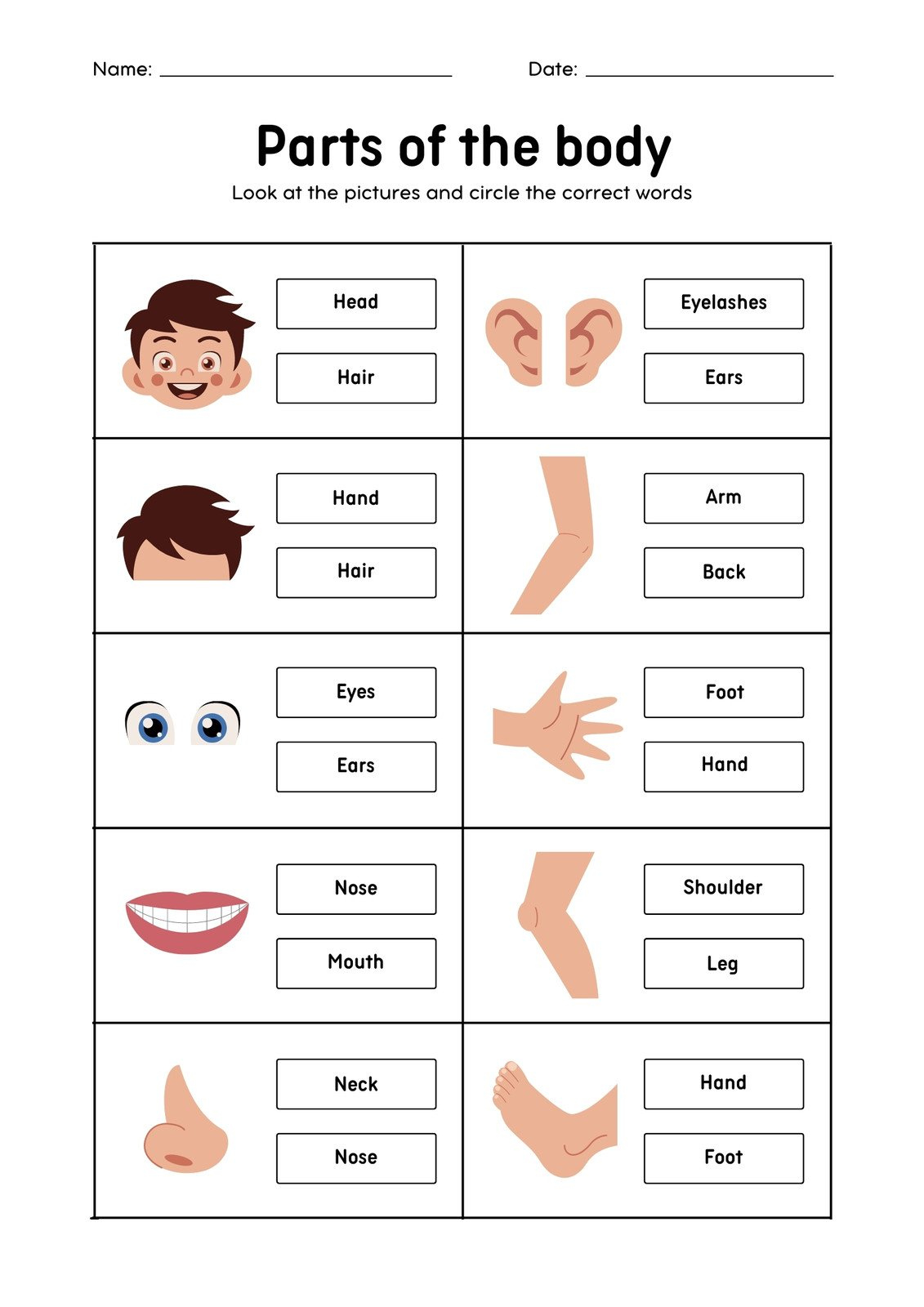 Customize + Body Parts Worksheets Templates Online - Canva